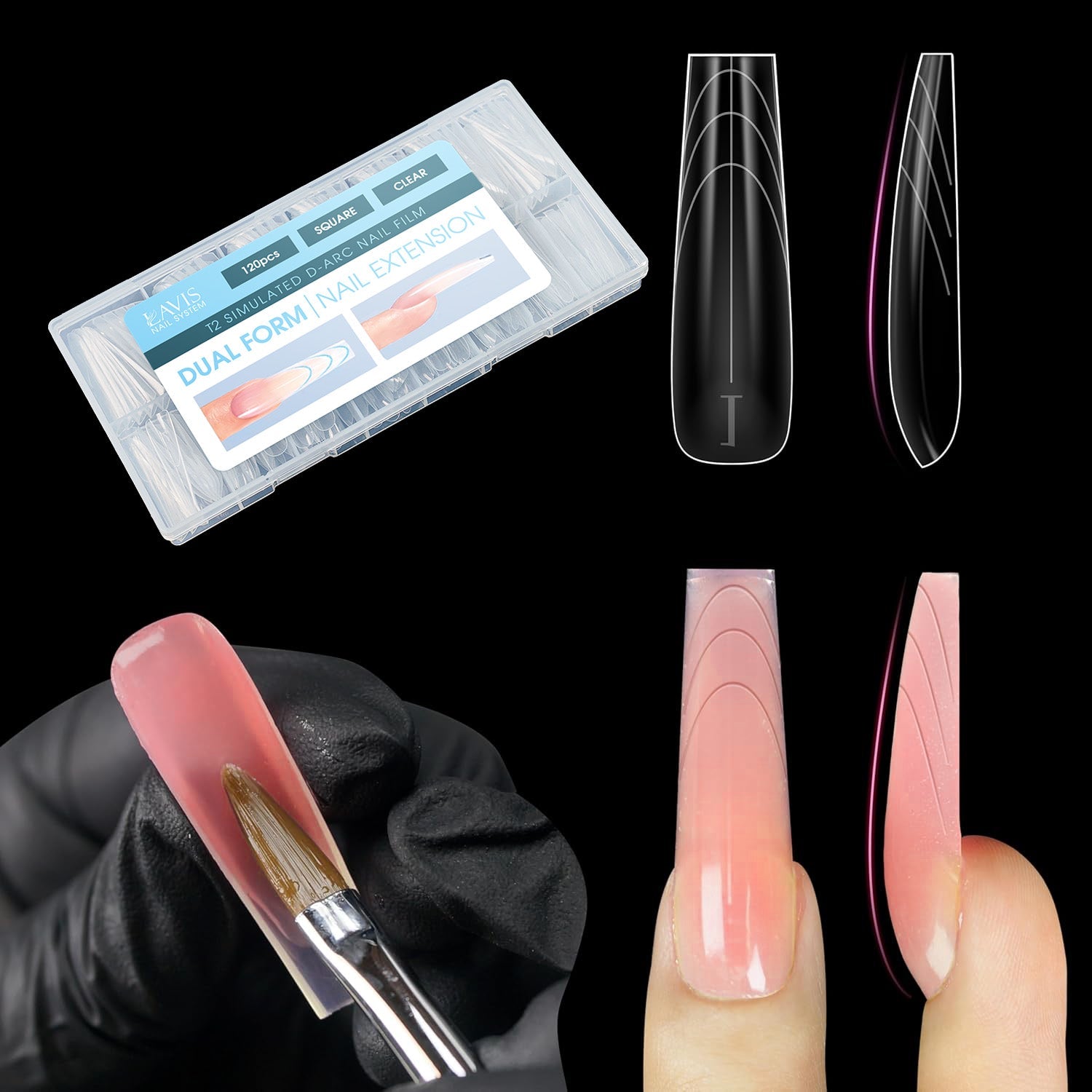 LAVIS - Dual Form Tips Taye Part 2 - Square Clear - DTK Nail Supply