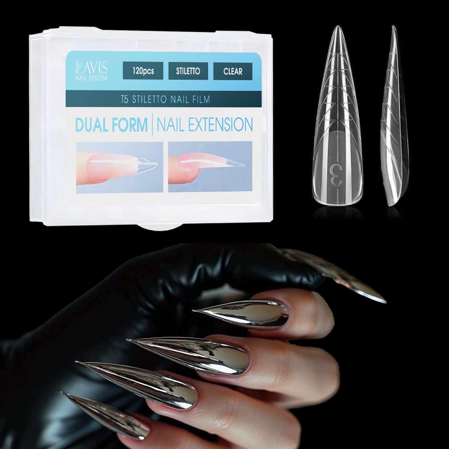 LAVIS - Dual Form Tips Taye Part 5 - Stiletto Clear - DTK Nail Supply