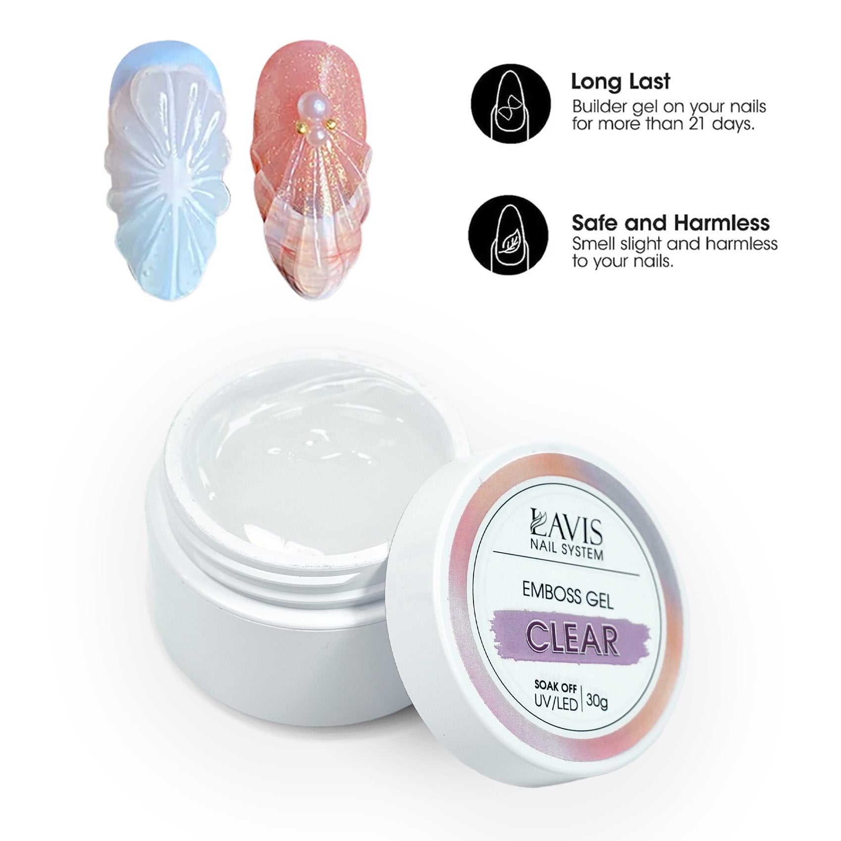 LAVIS Emboss Gel - Clear 30g - DTK Nail Supply