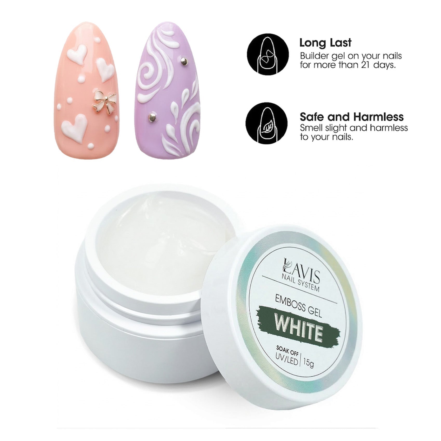 LAVIS Emboss Gel Polish - White 15g - DTK Nail Supply