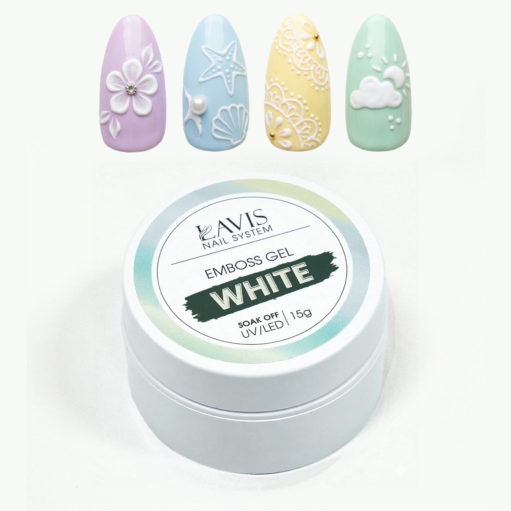 LAVIS Emboss Gel Polish - White 15g - DTK Nail Supply