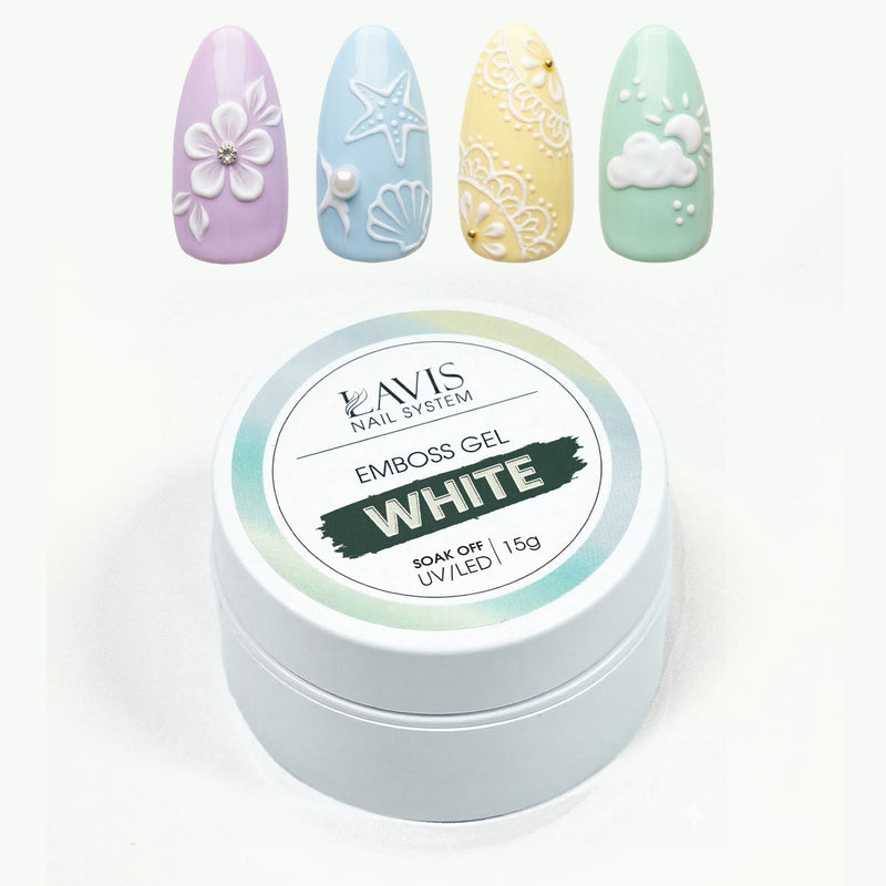 LAVIS Emboss Gel Polish - White 15g - DTK Nail Supply