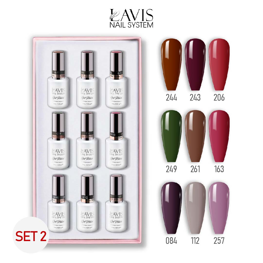 Lavis Gel Color Set 2 (9 Colors) – Deep Trendy & Statement Gel Polish Set for Nail Salons - DTK Nail Supply