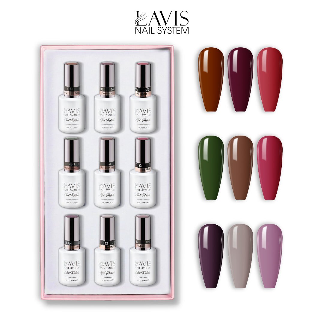 Lavis Gel Color Set 2 (9 Colors) – Deep Trendy & Statement Gel Polish Set for Nail Salons - DTK Nail Supply