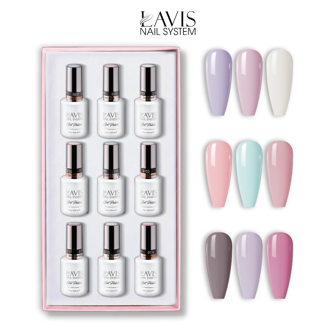 Lavis Gel Color Set 3 (9 Colors) – Warm Trendy Neutral Gel Polish Set for Nail Salons - DTK Nail Supply