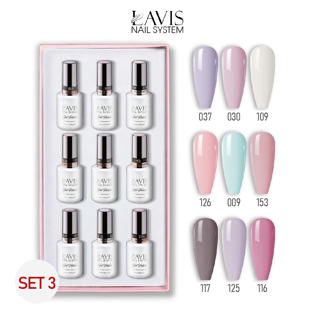 Lavis Gel Color Set 3 (9 Colors) – Warm Trendy Neutral Gel Polish Set for Nail Salons - DTK Nail Supply