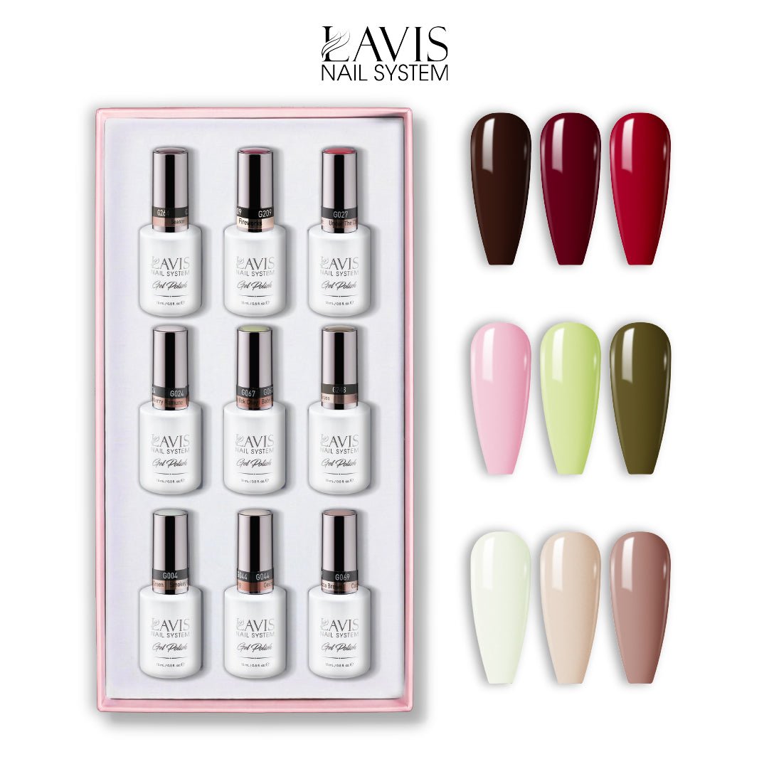 Lavis Gel Color Set 5 (9 Colors) – Soft Nude & Feminine Gel Polish Set for Nail Salons - DTK Nail Supply