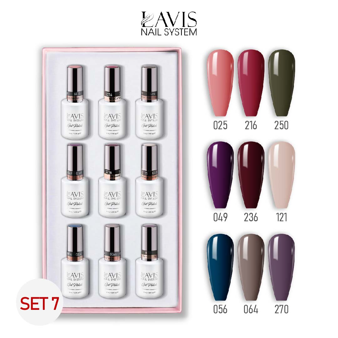 Lavis Gel Color Set 7 (9 Colors) – Bright & Playful Gel Polish Set for Nail Salons - DTK Nail Supply