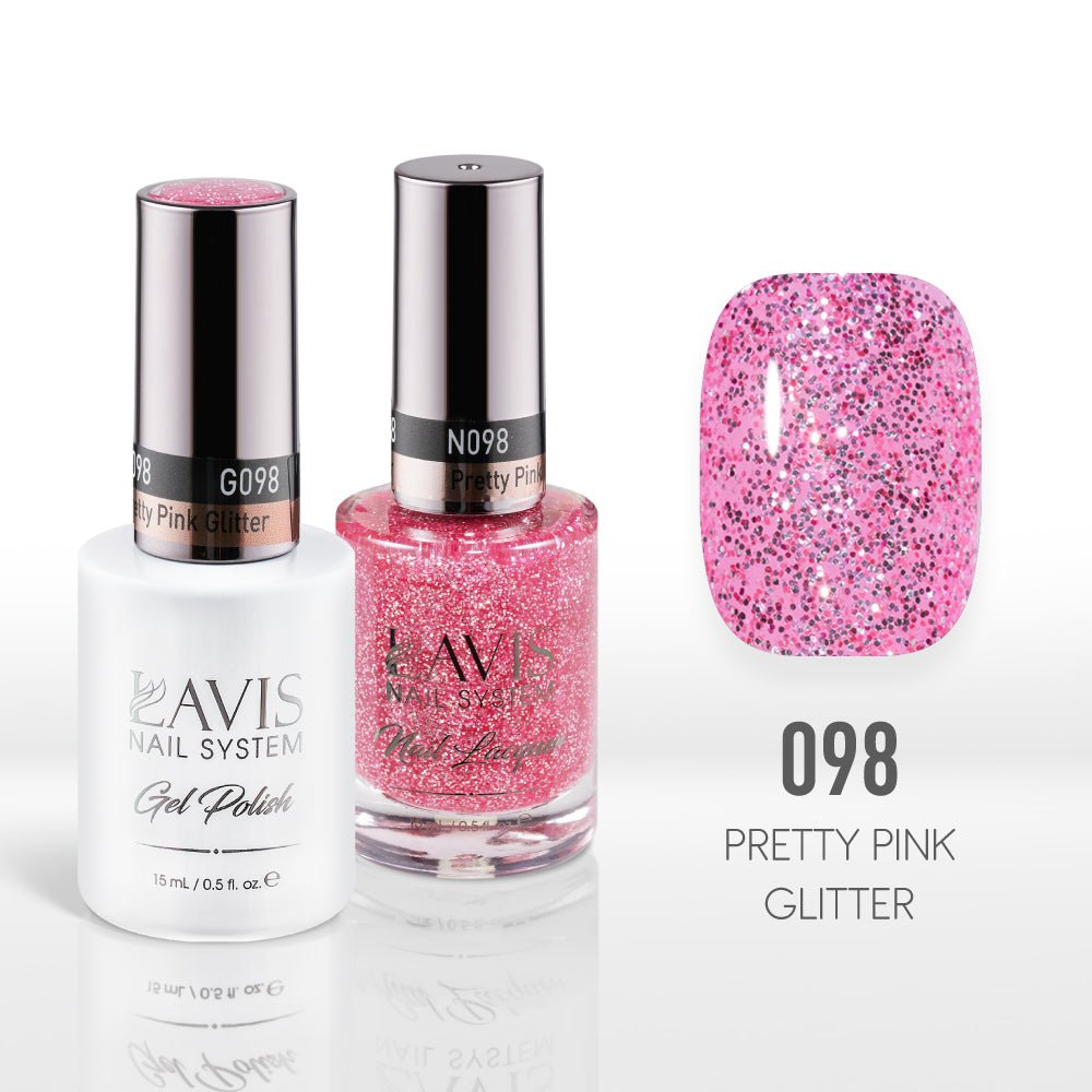 Lavis Gel Nail Polish Duo - 098 Pretty Pink Glitter - DTK Nail Supply