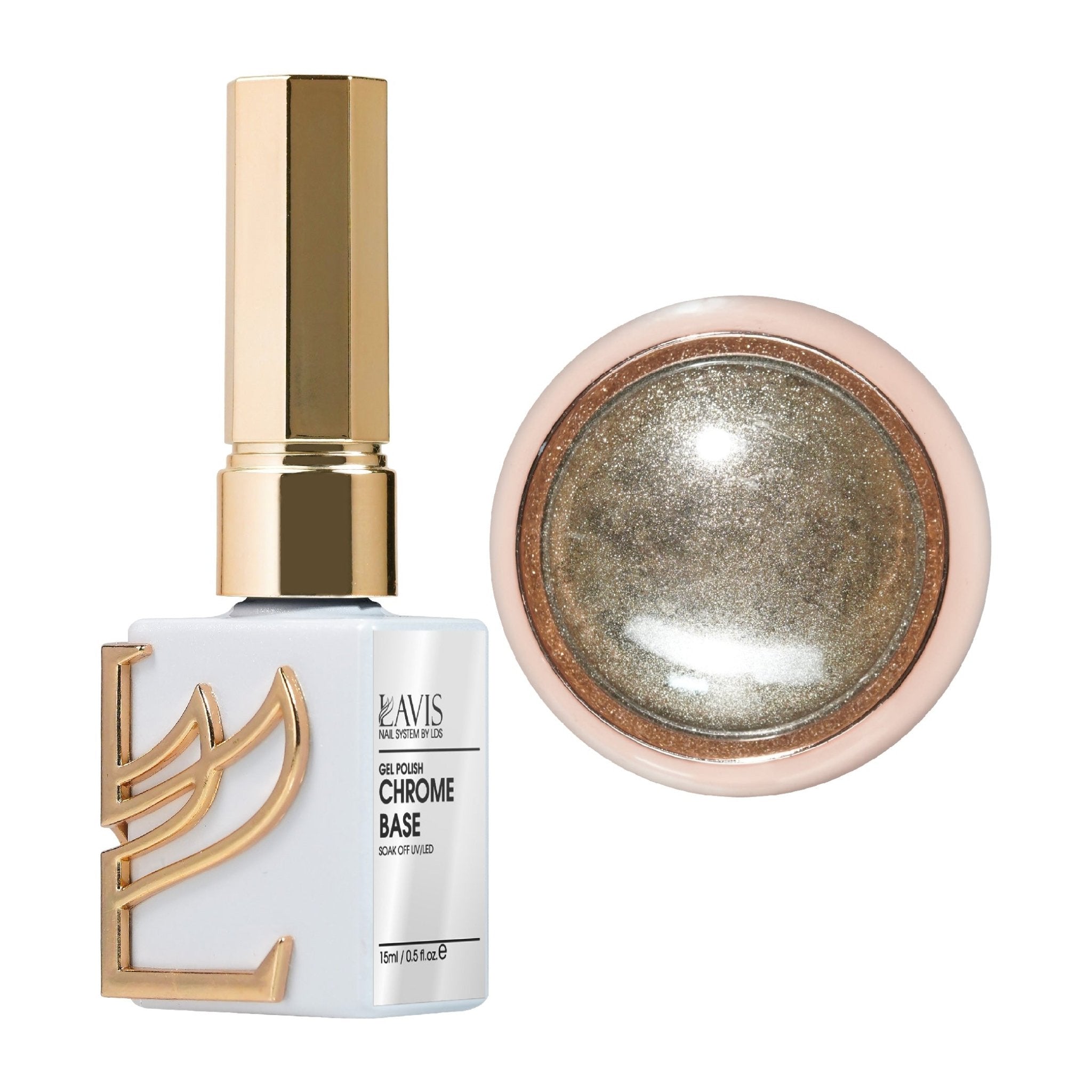 LAVIS Gel Polish Chrome Base - 0.5 oz + Classic Chrome Brass - DTK Nail Supply
