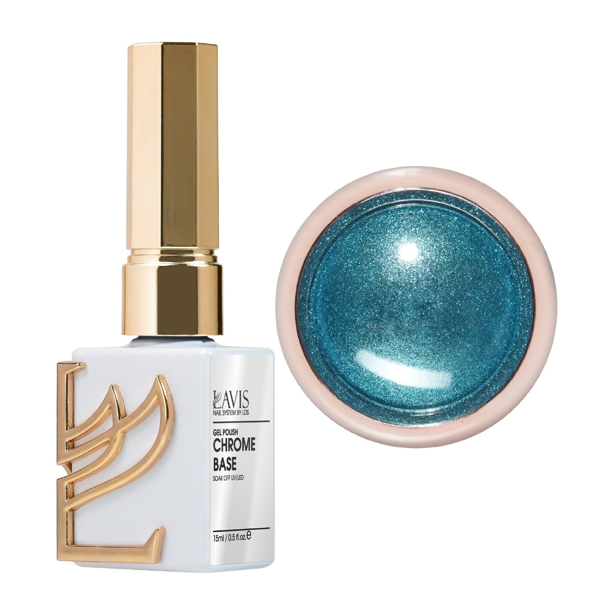 LAVIS Gel Polish Chrome Base - 0.5 oz + Classic Chrome Cyan - DTK Nail Supply