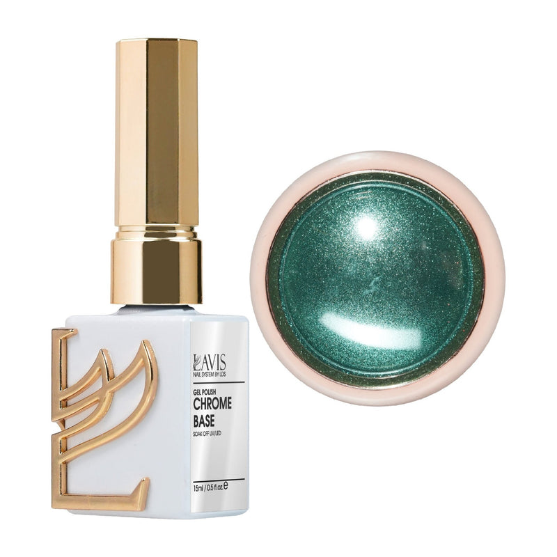 LAVIS Gel Polish Chrome Base - 0.5 oz + Classic Chrome Green - DTK Nail Supply