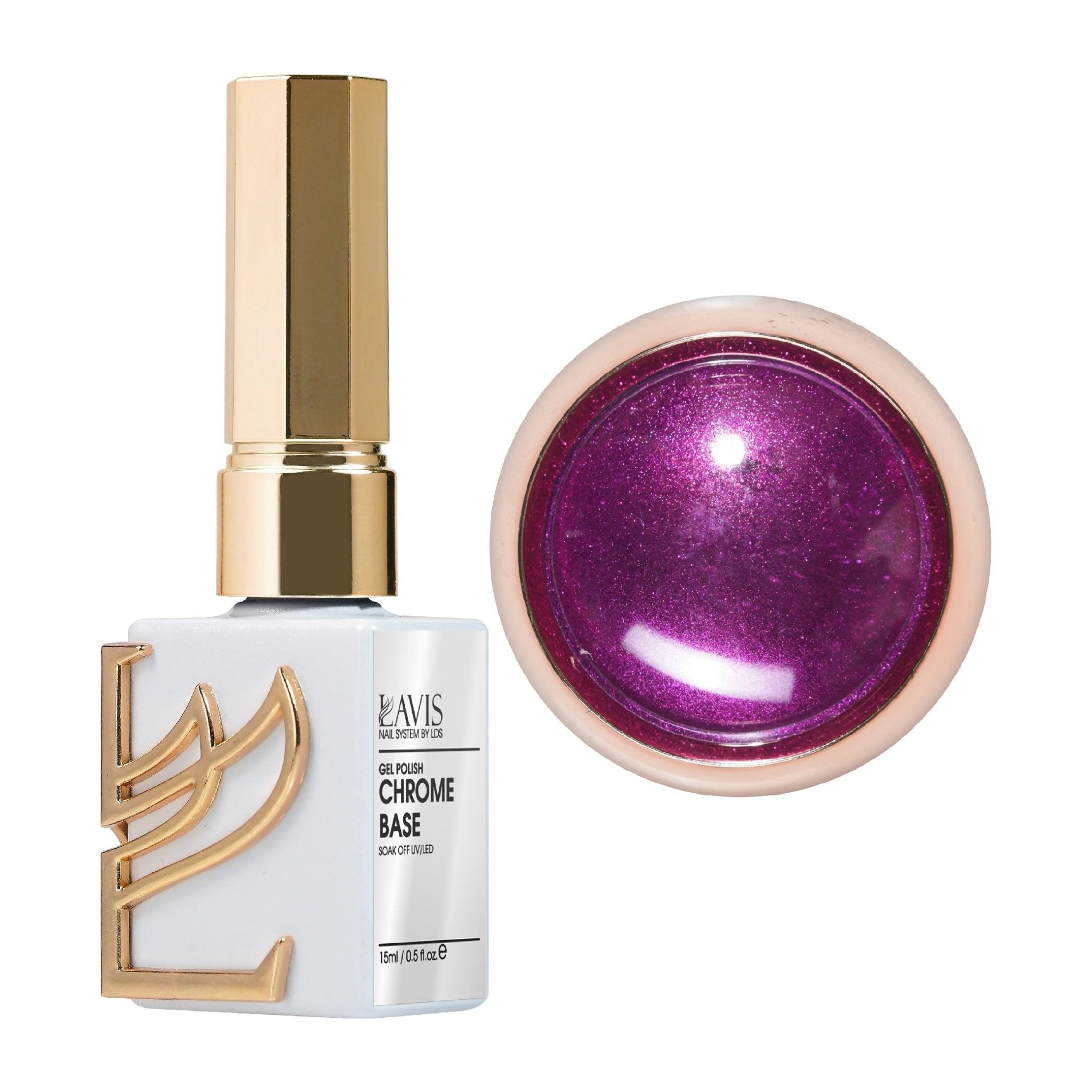 LAVIS Gel Polish Chrome Base - 0.5 oz + Classic Chrome Orchid - DTK Nail Supply