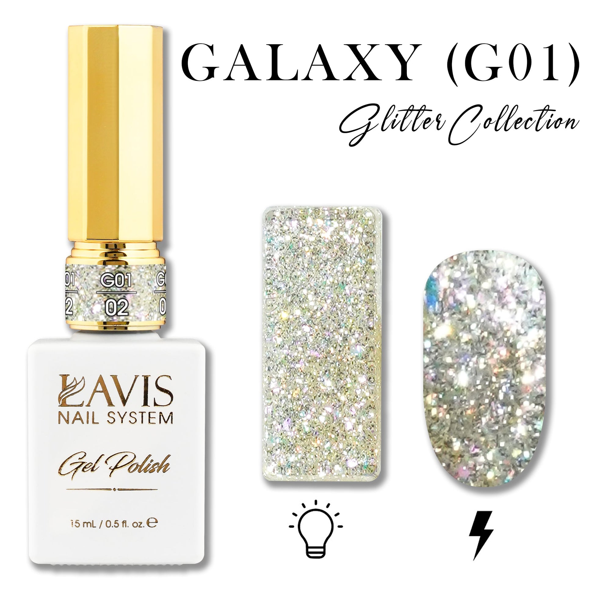 LAVIS Glitter G01 - 02 - Gel Polish 0.5 oz - Galaxy Collection - DTK Nail Supply
