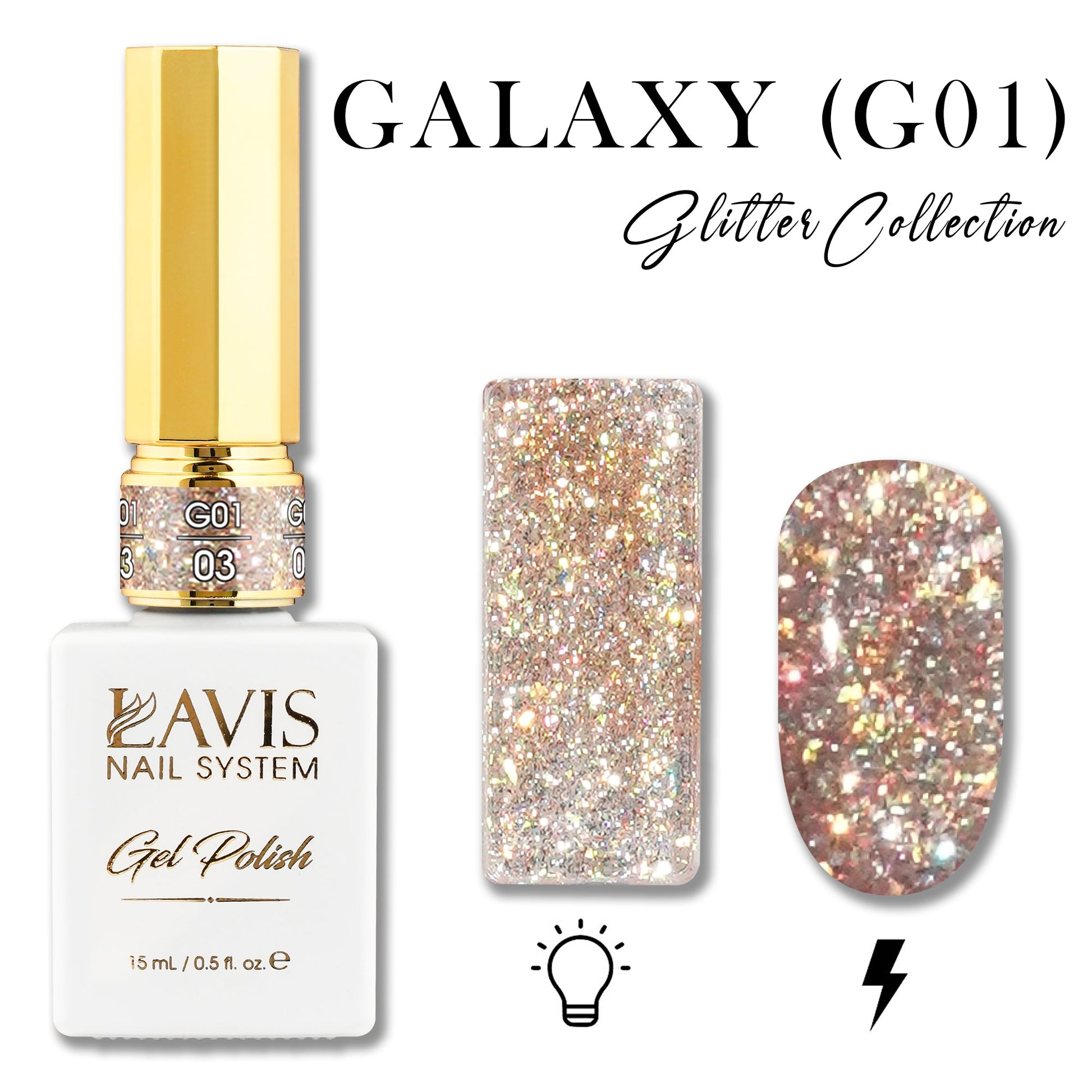 LAVIS Glitter G01 - 03 - Gel Polish 0.5 oz - Galaxy Collection - DTK Nail Supply