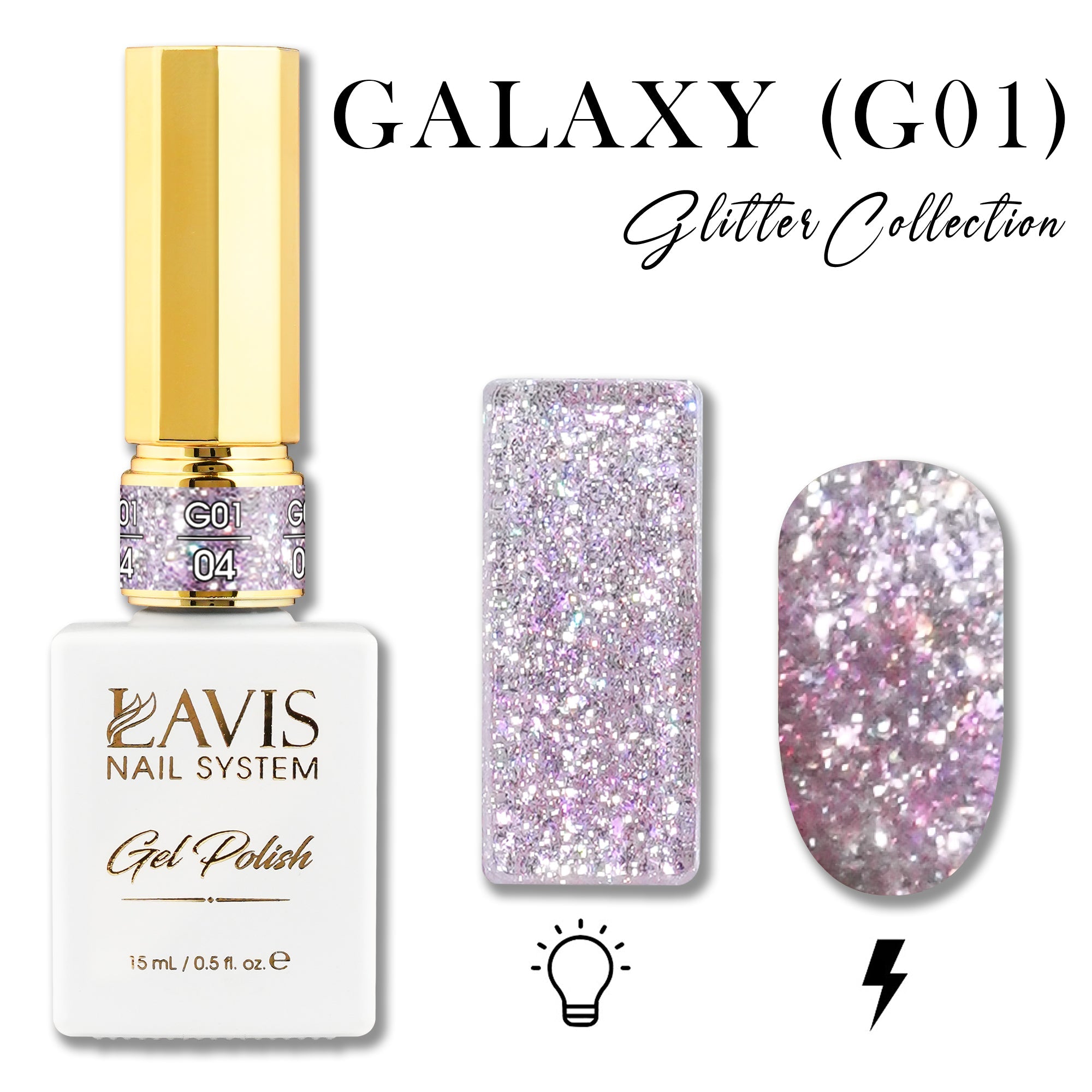 LAVIS Glitter G01 - 04 - Gel Polish 0.5 oz - Galaxy Collection - DTK Nail Supply