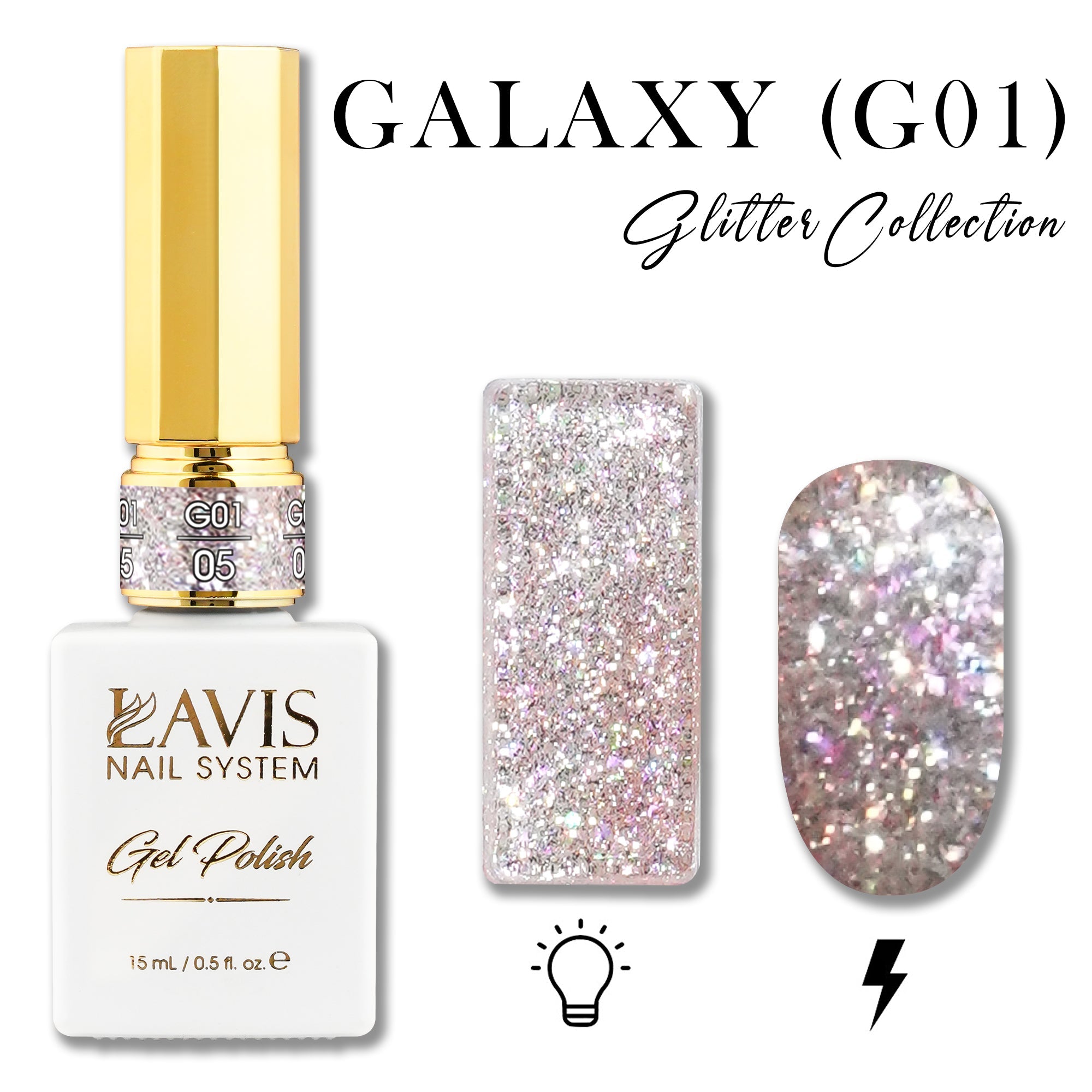 LAVIS Glitter G01 - 05 - Gel Polish 0.5 oz - Galaxy Collection - DTK Nail Supply