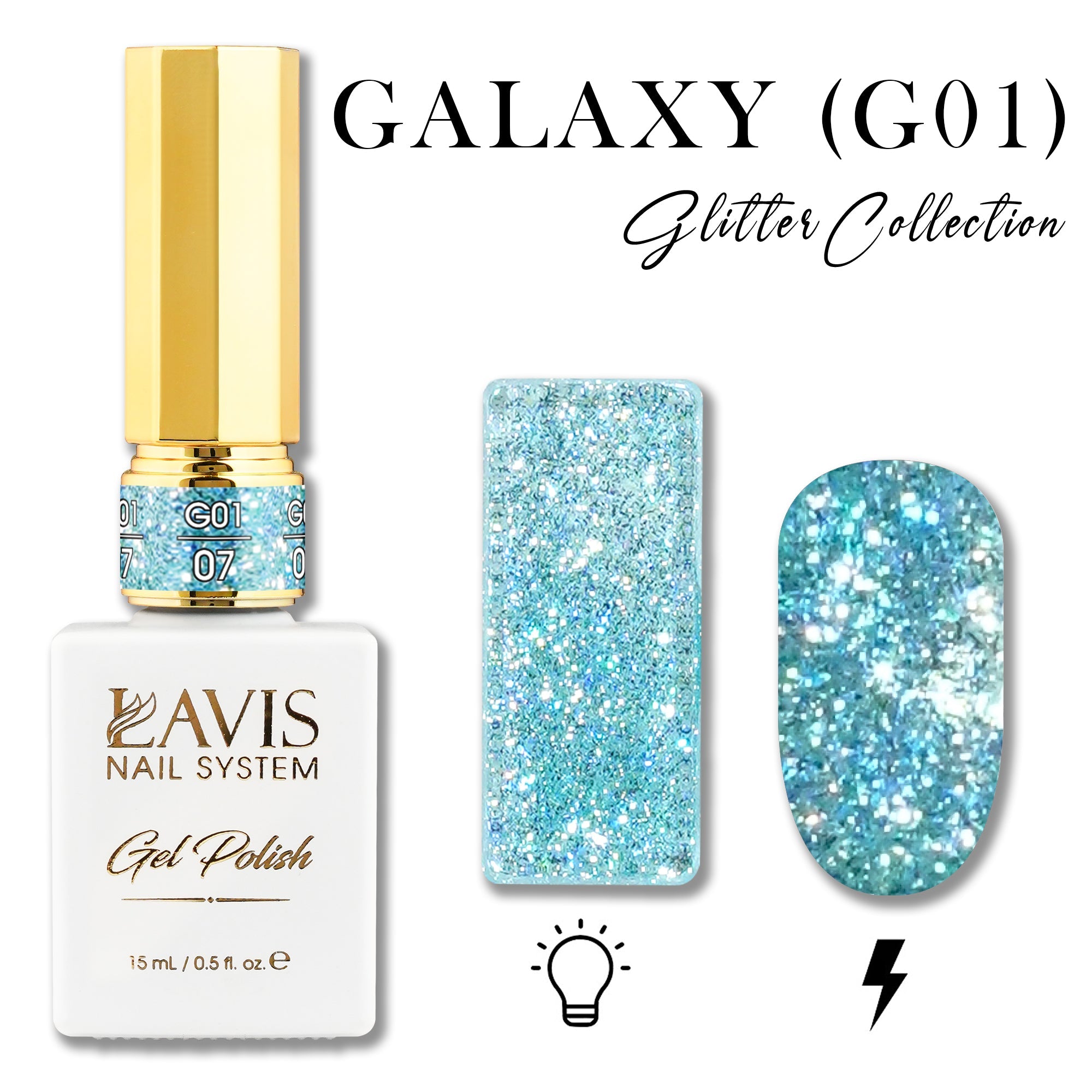 LAVIS Glitter G01 - 07 - Gel Polish 0.5 oz - Galaxy Collection - DTK Nail Supply