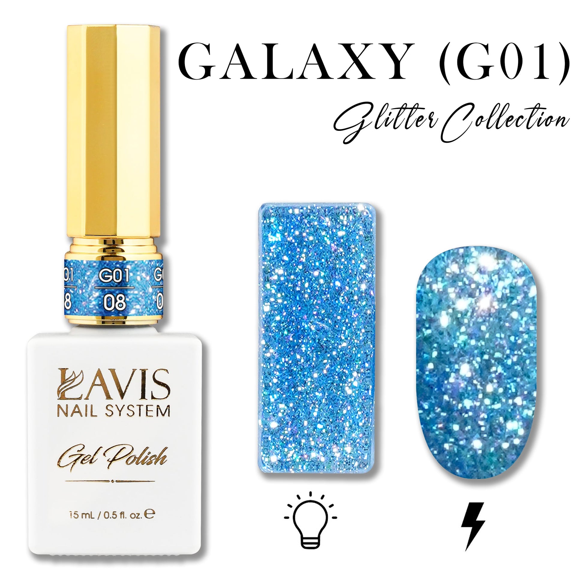 LAVIS Glitter G01 - 08 - Gel Polish 0.5 oz - Galaxy Collection - DTK Nail Supply