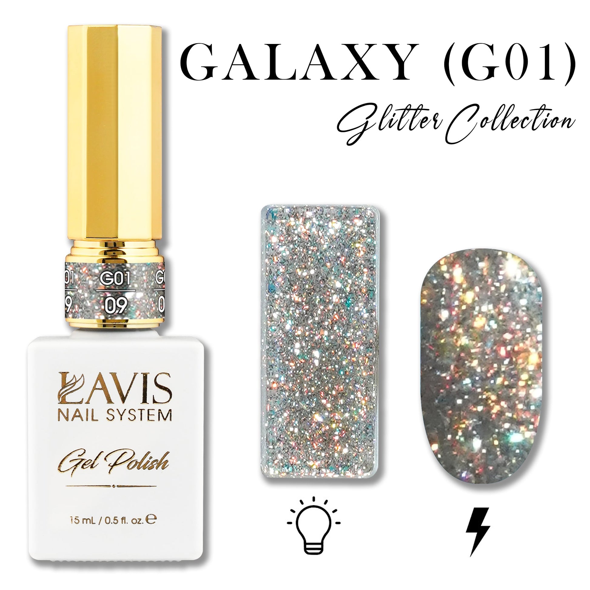 LAVIS Glitter G01 - 09 - Gel Polish 0.5 oz - Galaxy Collection - DTK Nail Supply