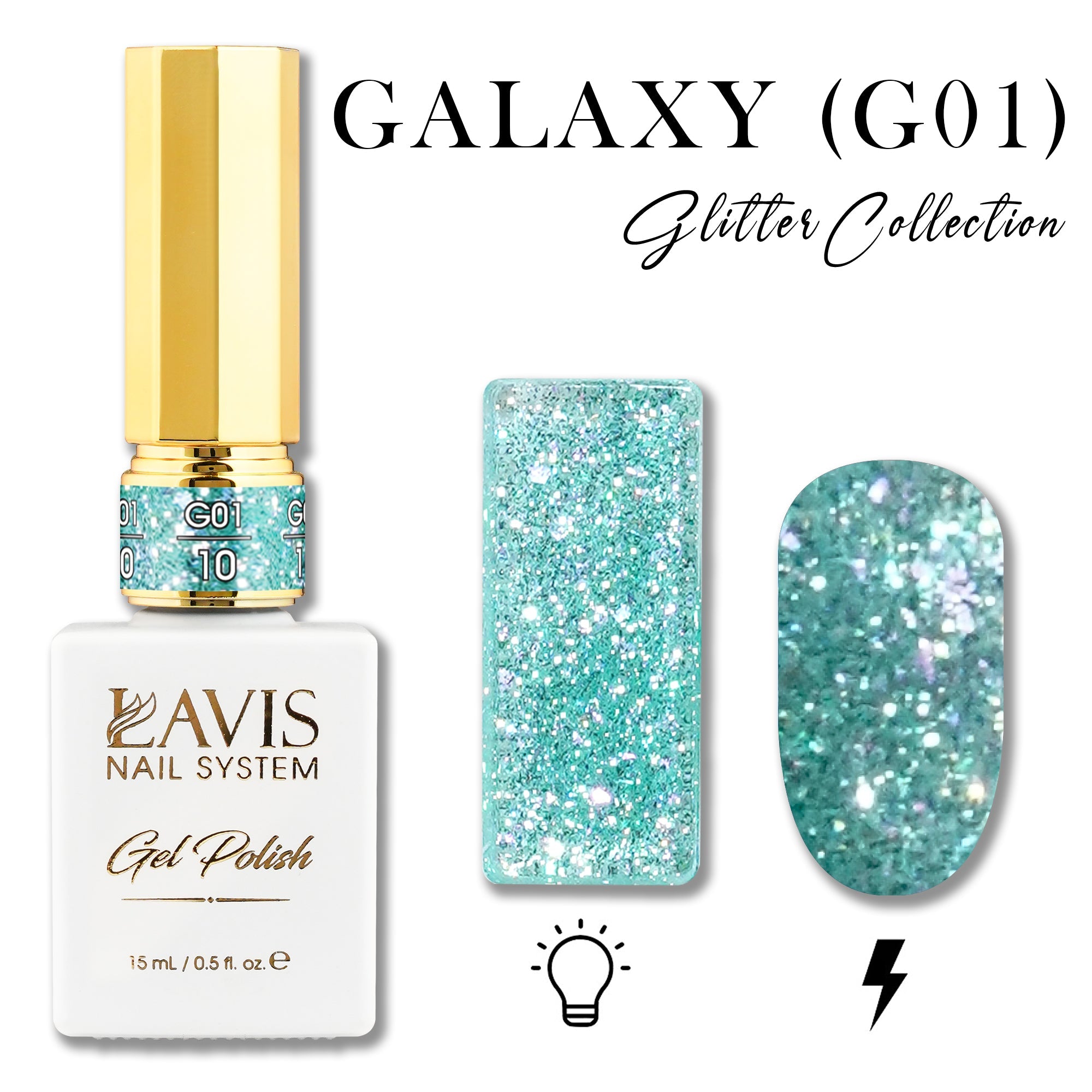 LAVIS Glitter G01 - 10 - Gel Polish 0.5 oz - Galaxy Collection - DTK Nail Supply
