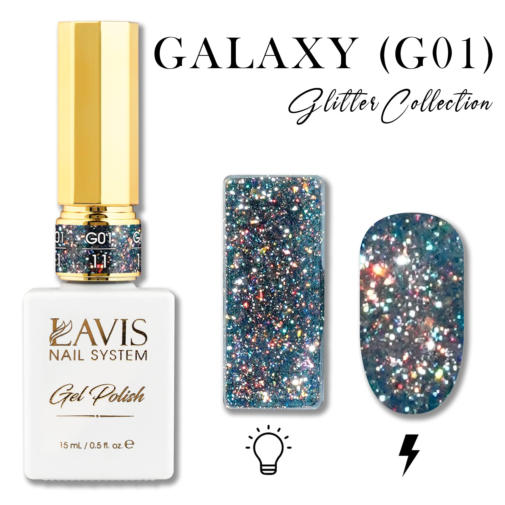 LAVIS Glitter G01 - 11 - Gel Polish 0.5 oz - Galaxy Collection - DTK Nail Supply