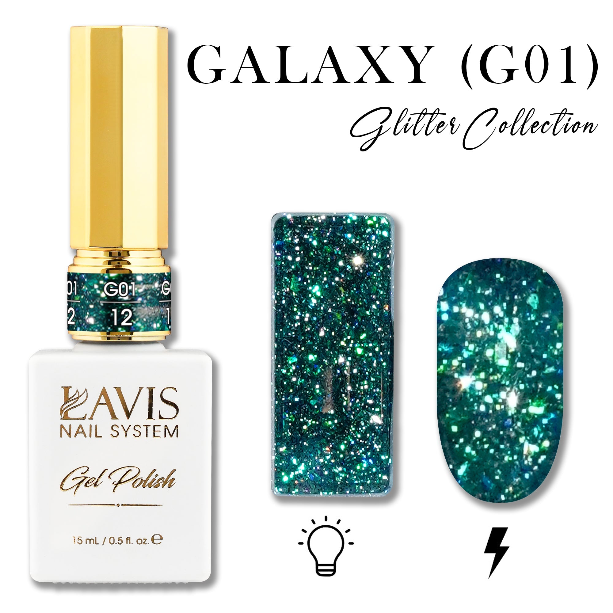 LAVIS Glitter G01 - 12 - Gel Polish 0.5 oz - Galaxy Collection - DTK Nail Supply