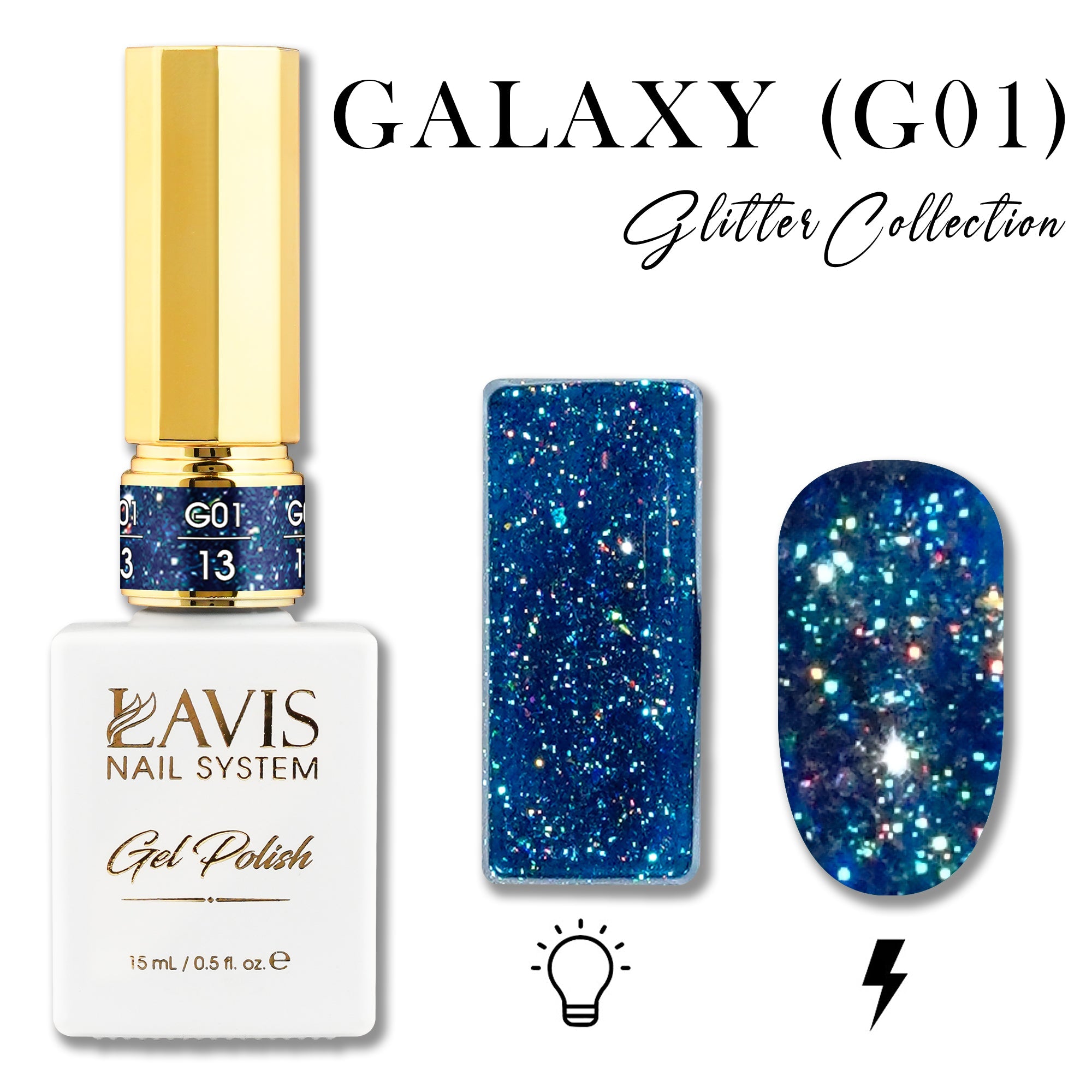 LAVIS Glitter G01 - 13 - Gel Polish 0.5 oz - Galaxy Collection - DTK Nail Supply