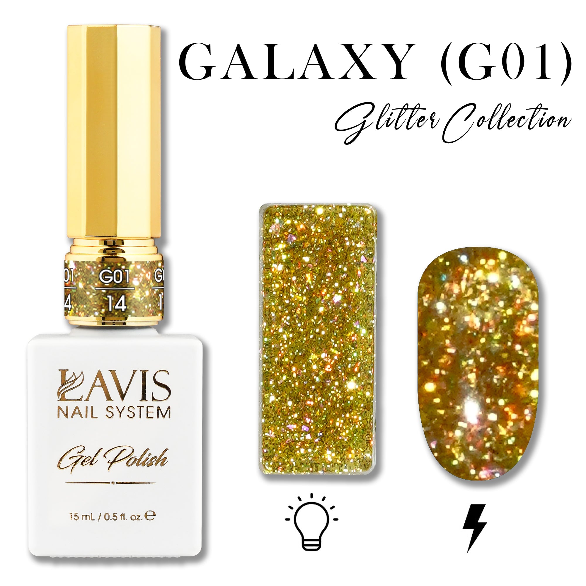 LAVIS Glitter G01 - 14 - Gel Polish 0.5 oz - Galaxy Collection - DTK Nail Supply