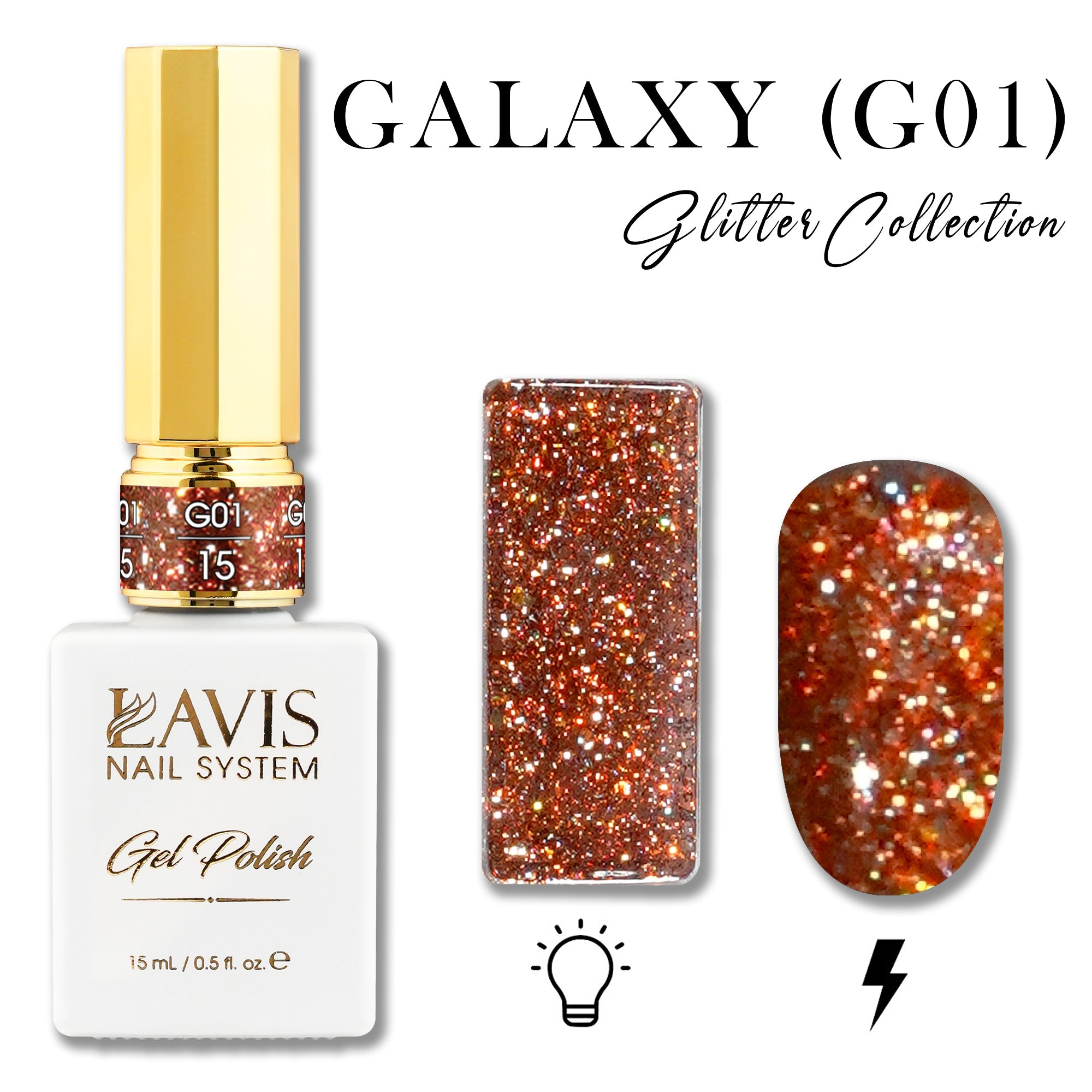 LAVIS Glitter G01 - 15 - Gel Polish 0.5 oz - Galaxy Collection - DTK Nail Supply