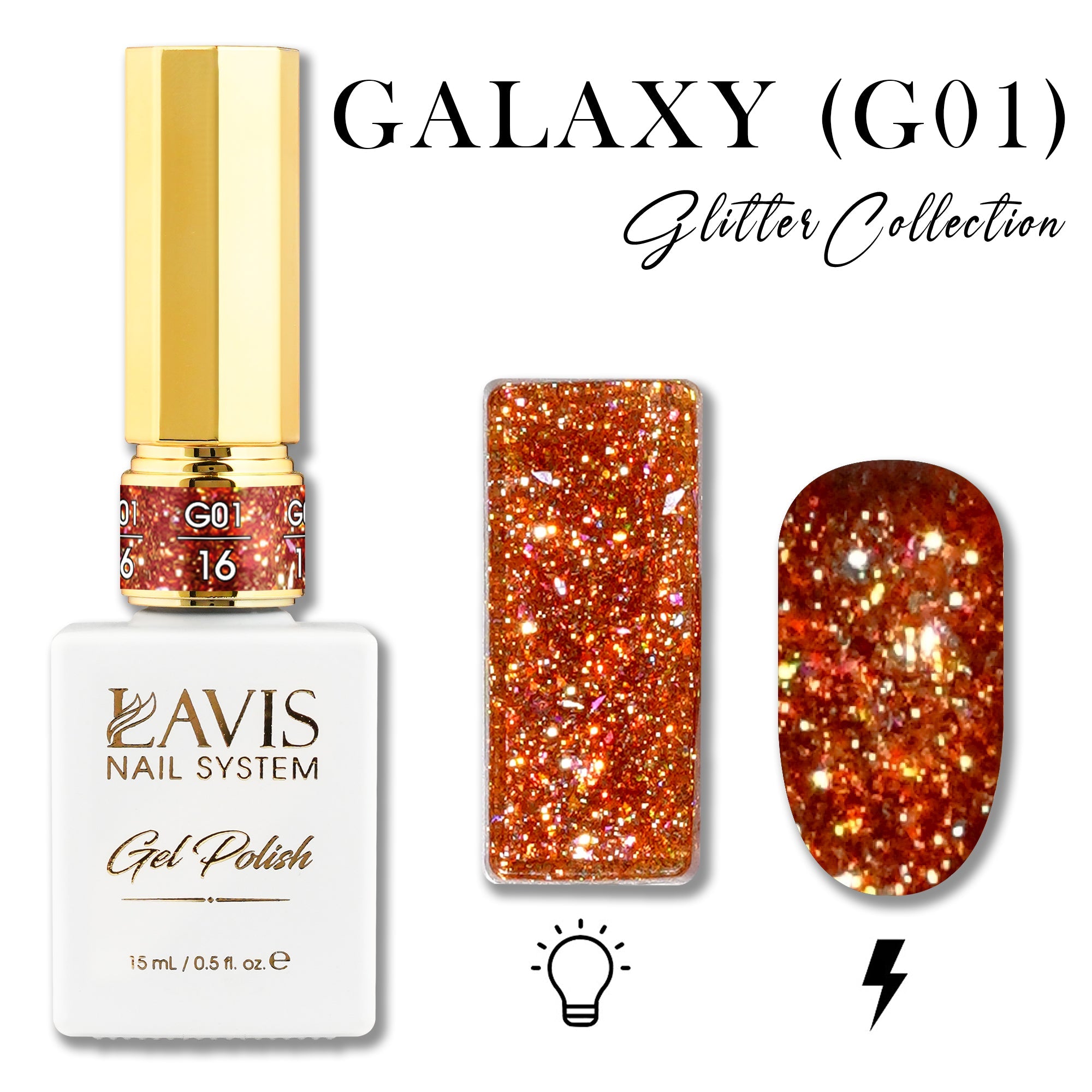 LAVIS Glitter G01 - 16 - Gel Polish 0.5 oz - Galaxy Collection - DTK Nail Supply
