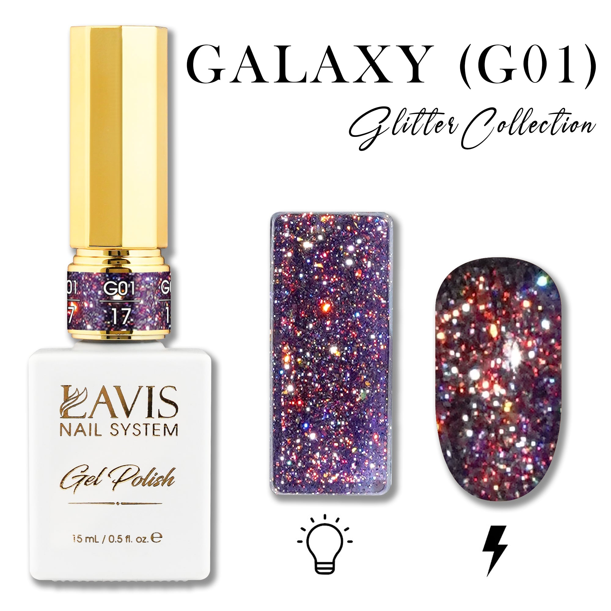 LAVIS Glitter G01 - 17 - Gel Polish 0.5 oz - Galaxy Collection - DTK Nail Supply