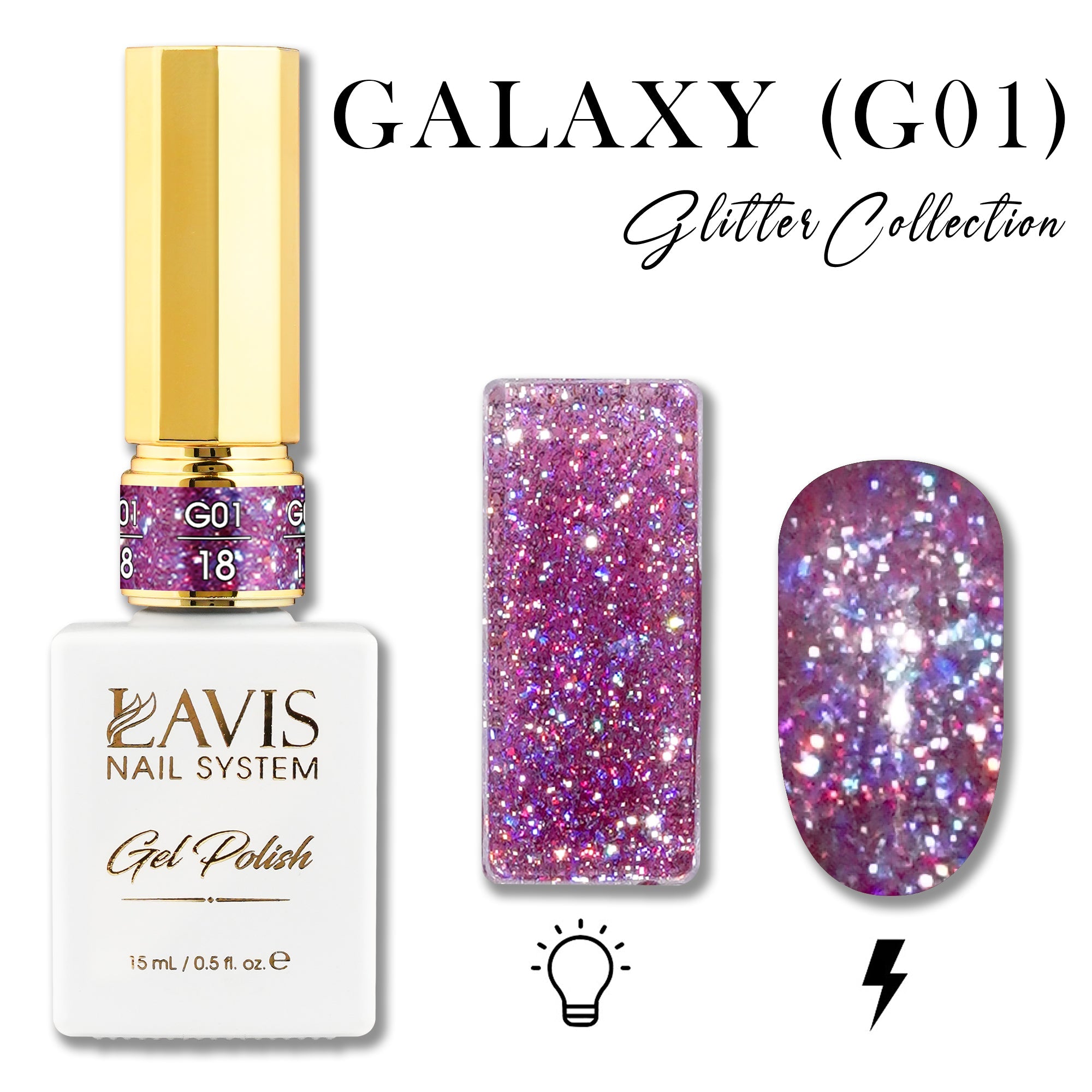 LAVIS Glitter G01 - 18 - Gel Polish 0.5 oz - Galaxy Collection - DTK Nail Supply