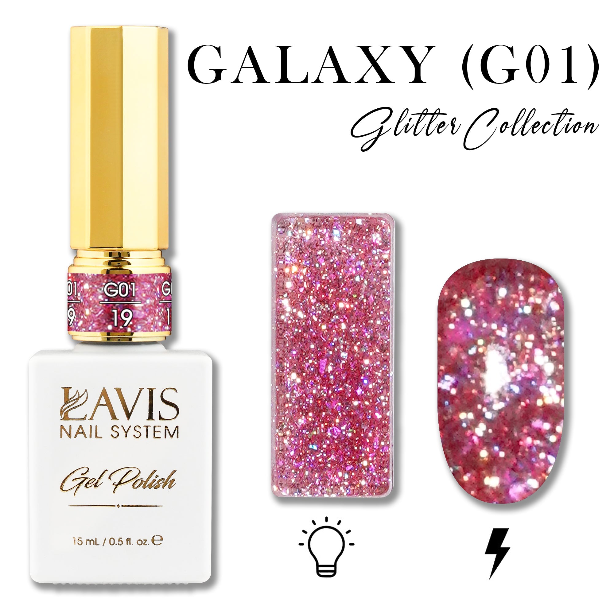 LAVIS Glitter G01 - 19 - Gel Polish 0.5 oz - Galaxy Collection - DTK Nail Supply