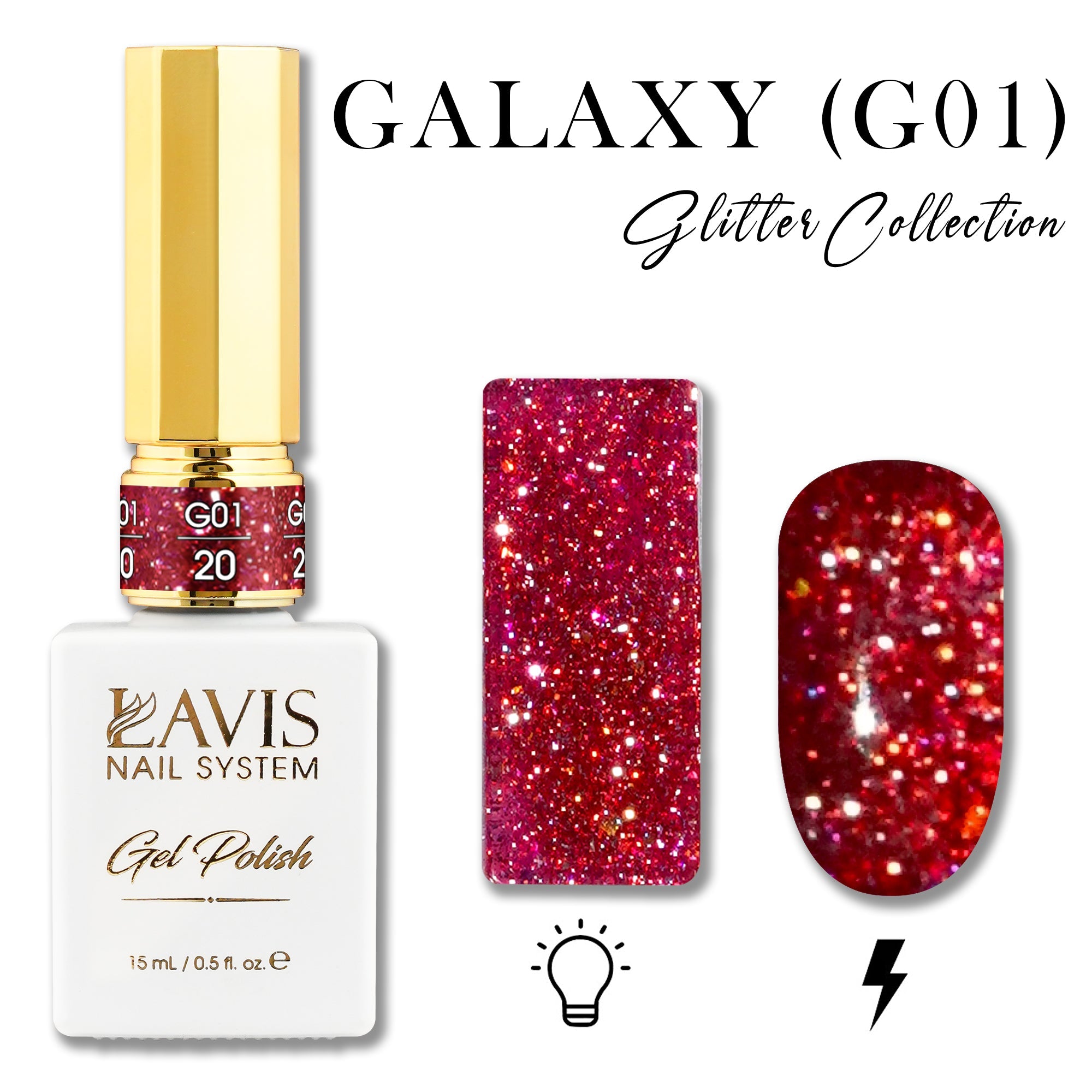 LAVIS Glitter G01 - 20 - Gel Polish 0.5 oz - Galaxy Collection - DTK Nail Supply