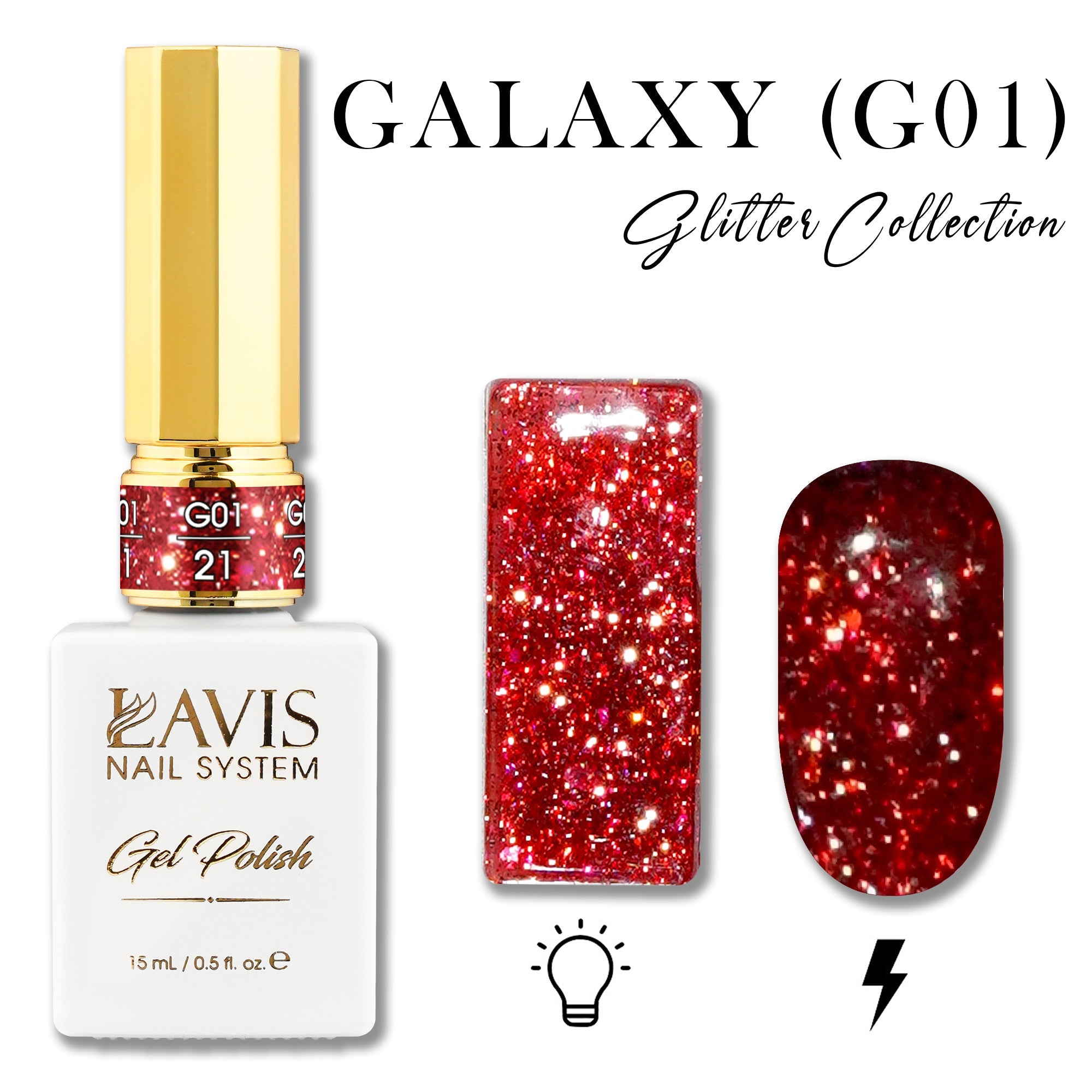 LAVIS Glitter G01 - 21 - Gel Polish 0.5 oz - Galaxy Collection - DTK Nail Supply
