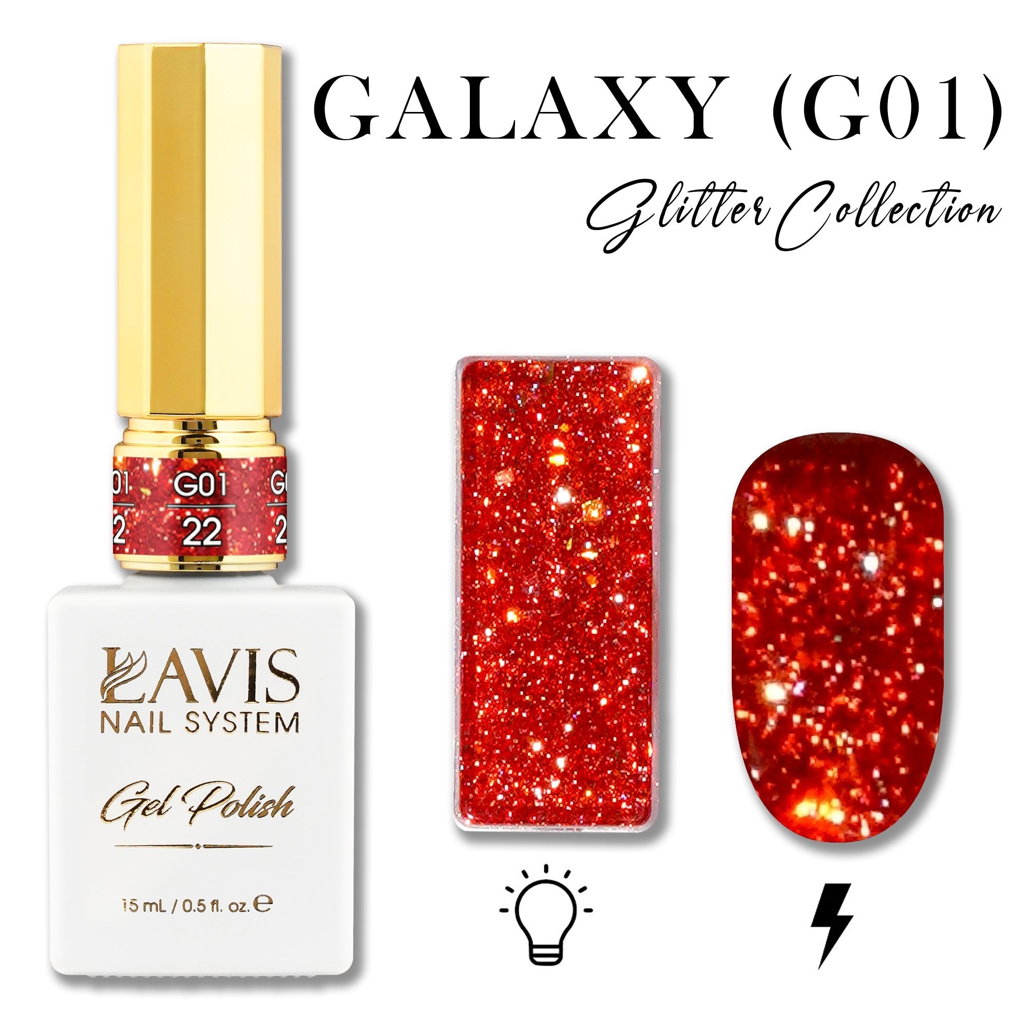 LAVIS Glitter G01 - 22 - Gel Polish 0.5 oz - Galaxy Collection - DTK Nail Supply