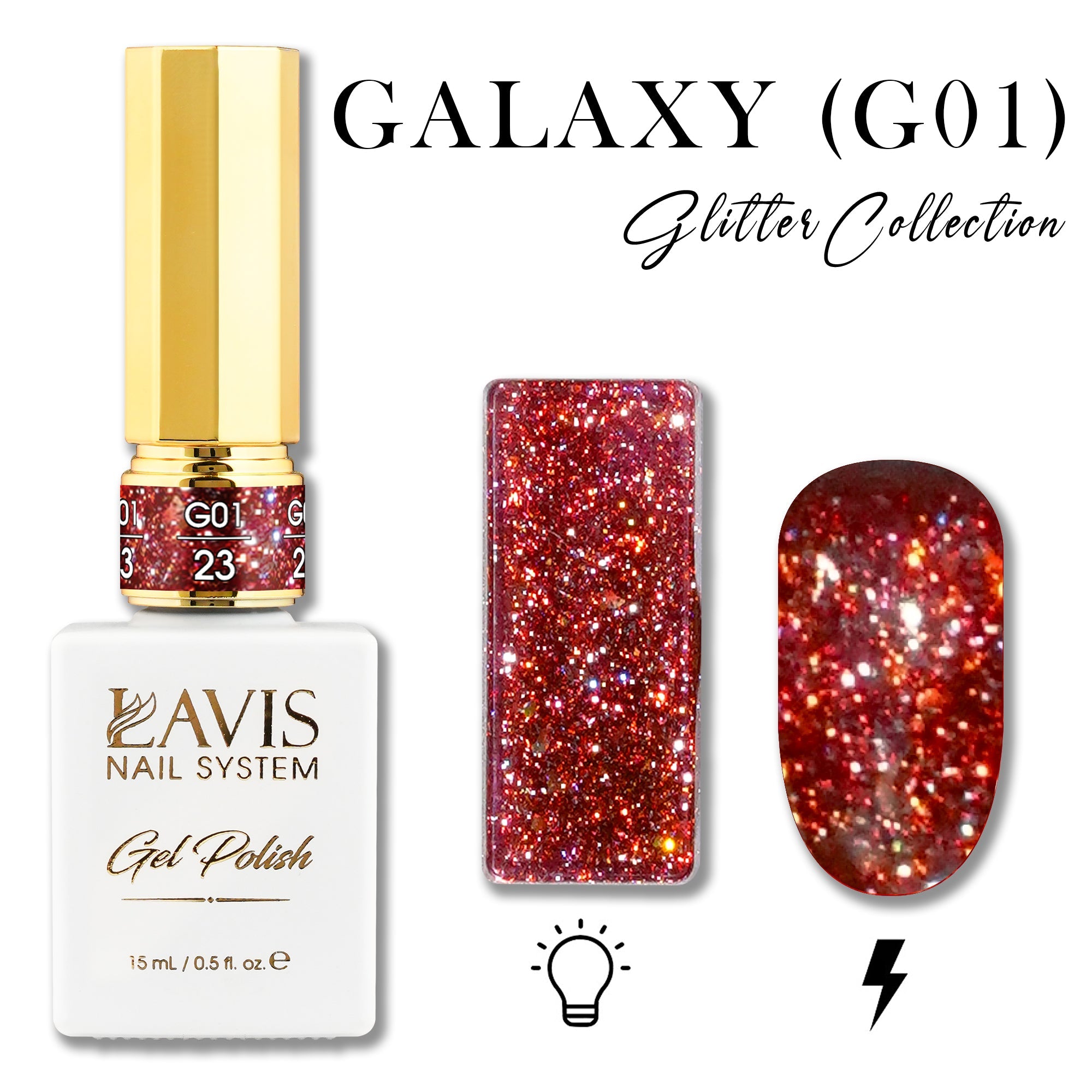 LAVIS Glitter G01 - 23 - Gel Polish 0.5 oz - Galaxy Collection - DTK Nail Supply