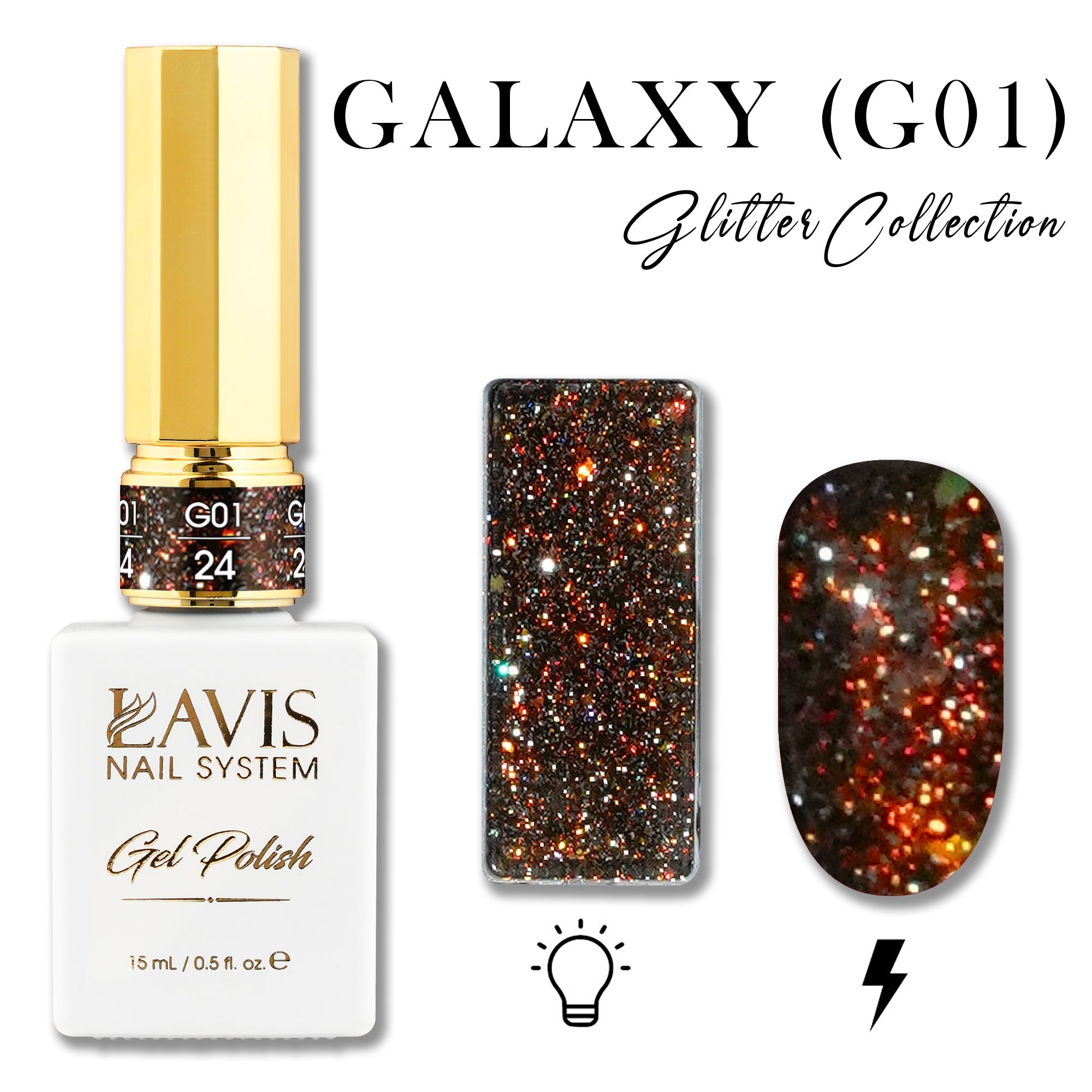 LAVIS Glitter G01 - 24 - Gel Polish 0.5 oz - Galaxy Collection - DTK Nail Supply