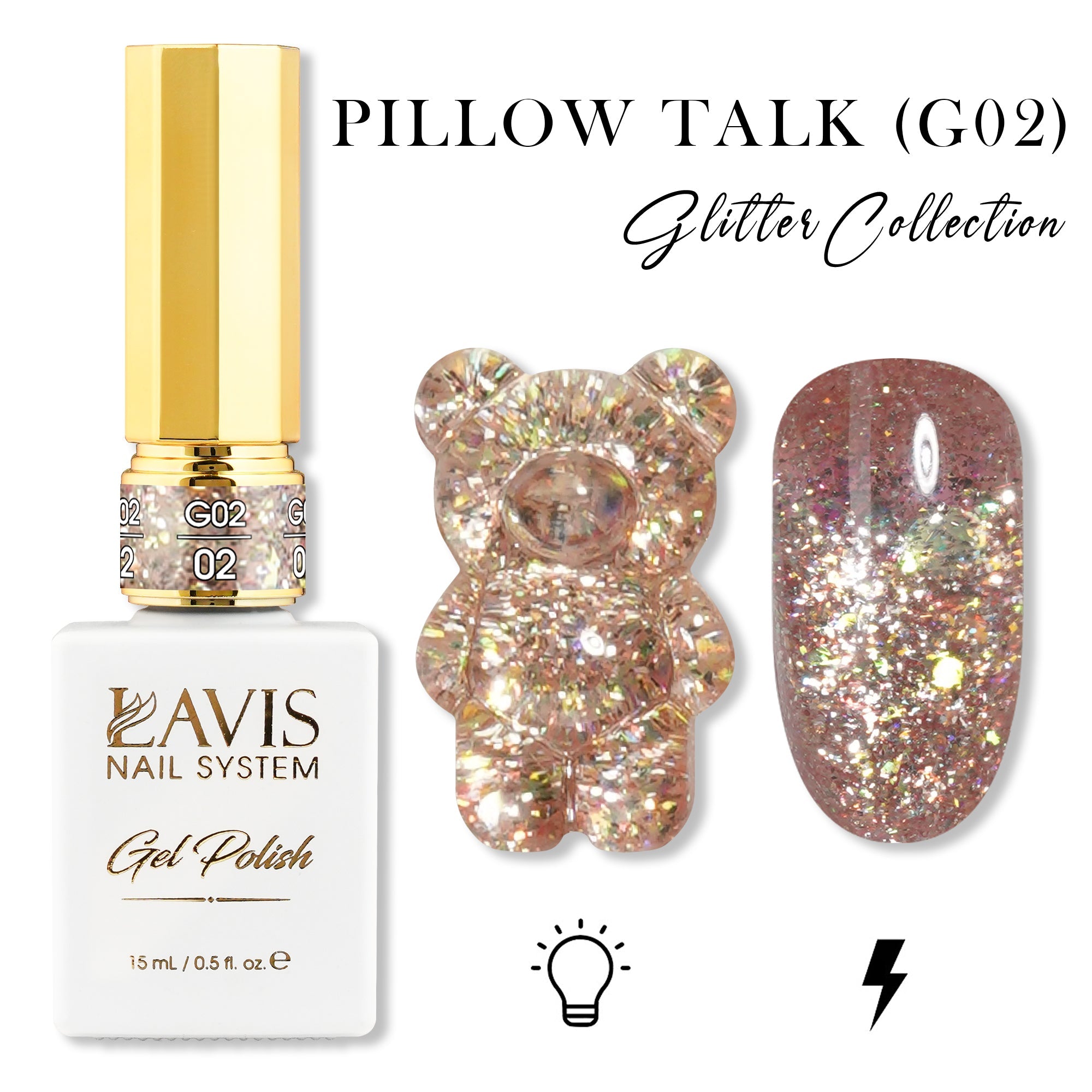 LAVIS Glitter G02 - 02 - Gel Polish 0.5 oz - Pillow Talk Collection - DTK Nail Supply