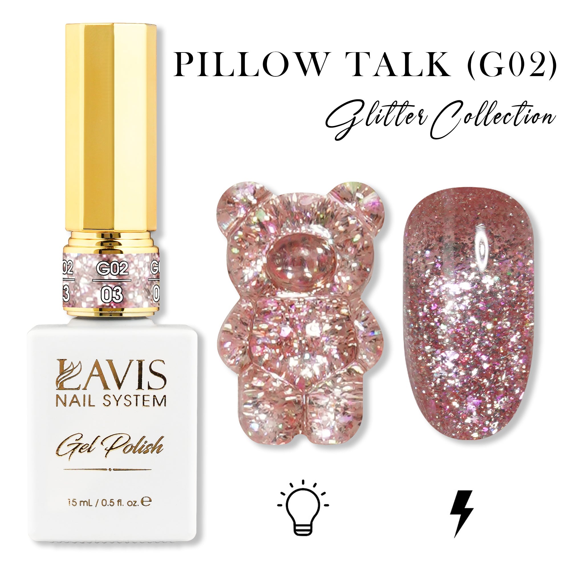 LAVIS Glitter G02 - 03 - Gel Polish 0.5 oz - Pillow Talk Collection - DTK Nail Supply