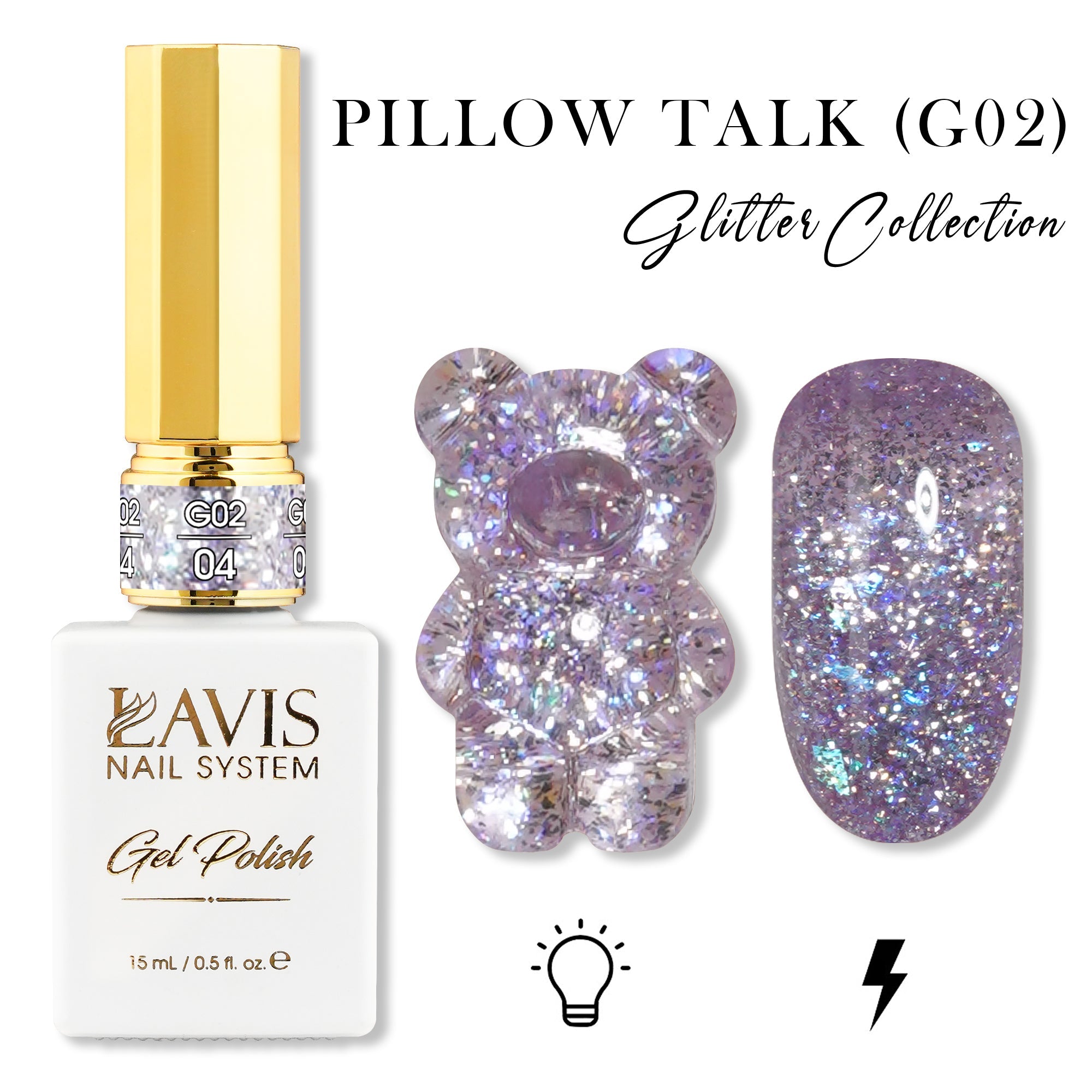 LAVIS Glitter G02 - 04 - Gel Polish 0.5 oz - Pillow Talk Collection - DTK Nail Supply