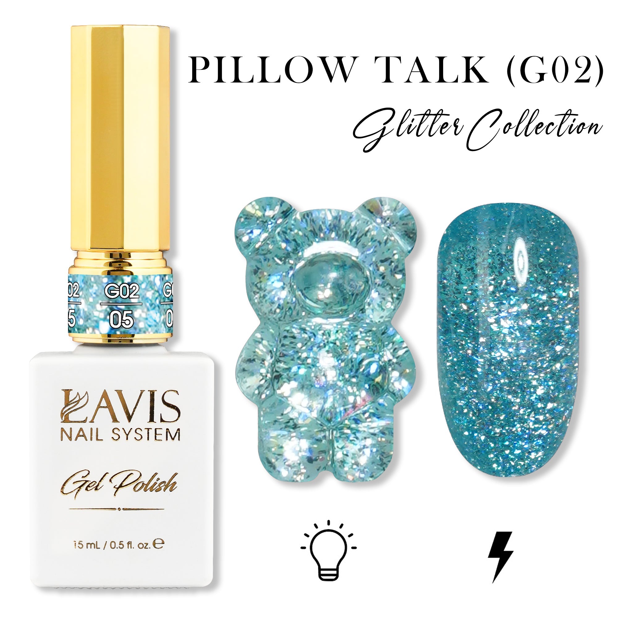 LAVIS Glitter G02 - 05 - Gel Polish 0.5 oz - Pillow Talk Collection - DTK Nail Supply