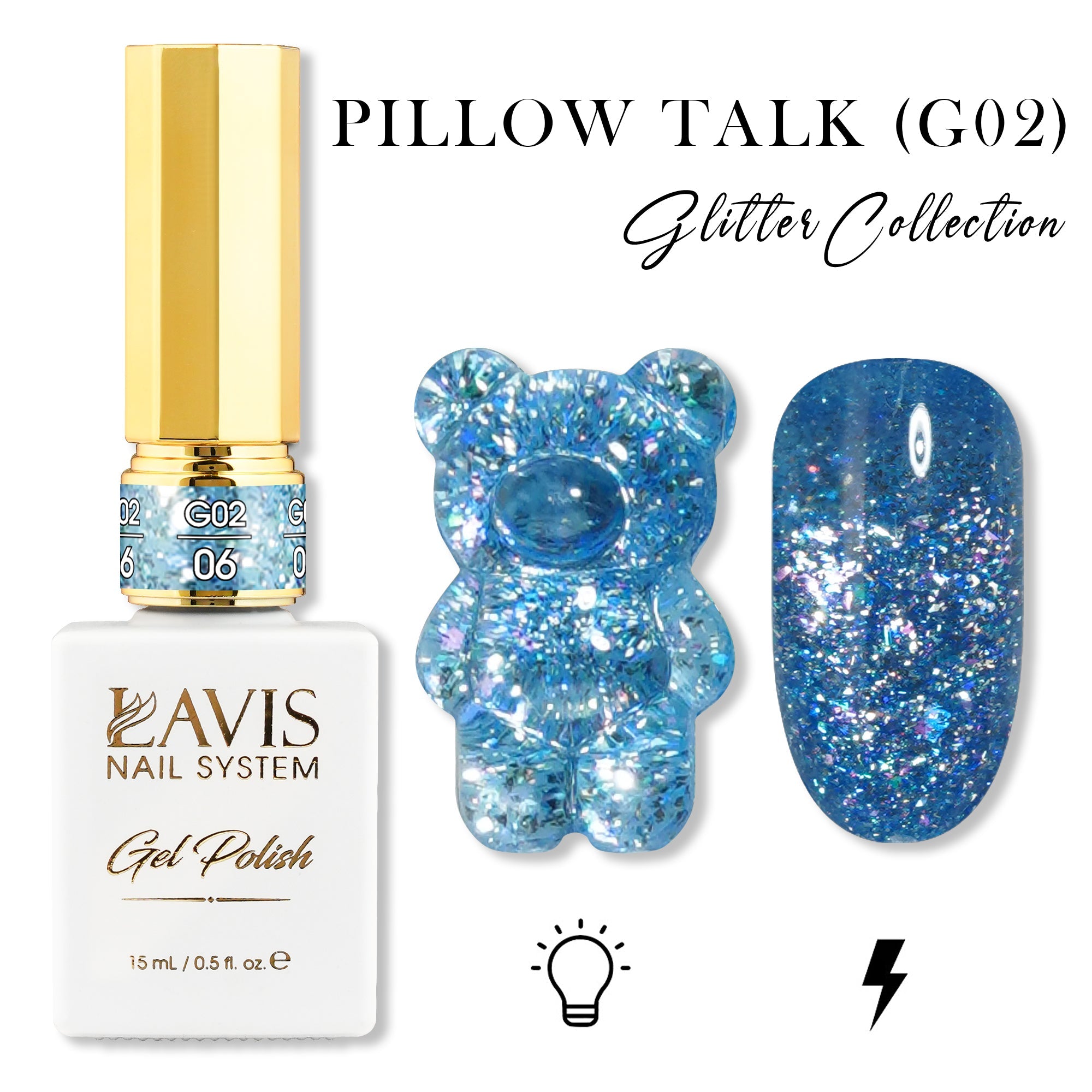 LAVIS Glitter G02 - 06 - Gel Polish 0.5 oz - Pillow Talk Collection - DTK Nail Supply