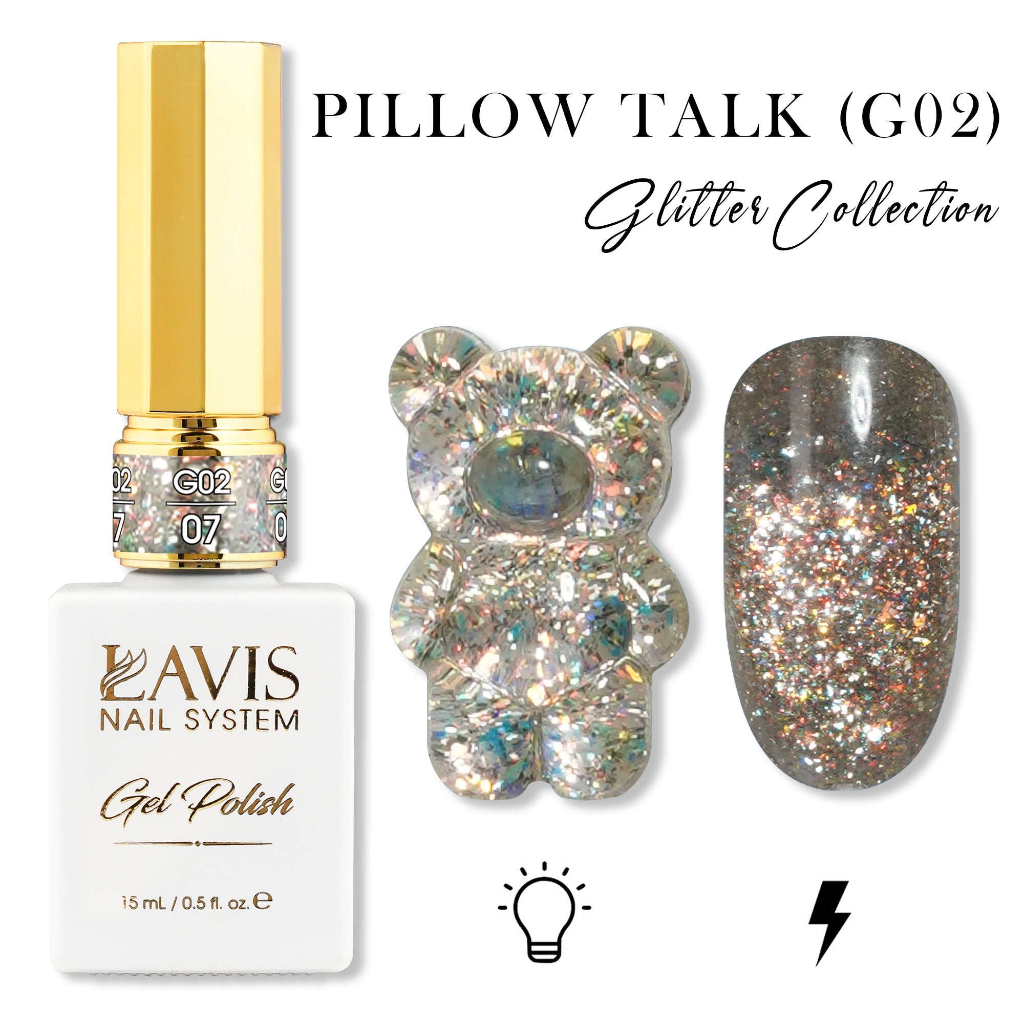 LAVIS Glitter G02 - 07 - Gel Polish 0.5 oz - Pillow Talk Collection - DTK Nail Supply