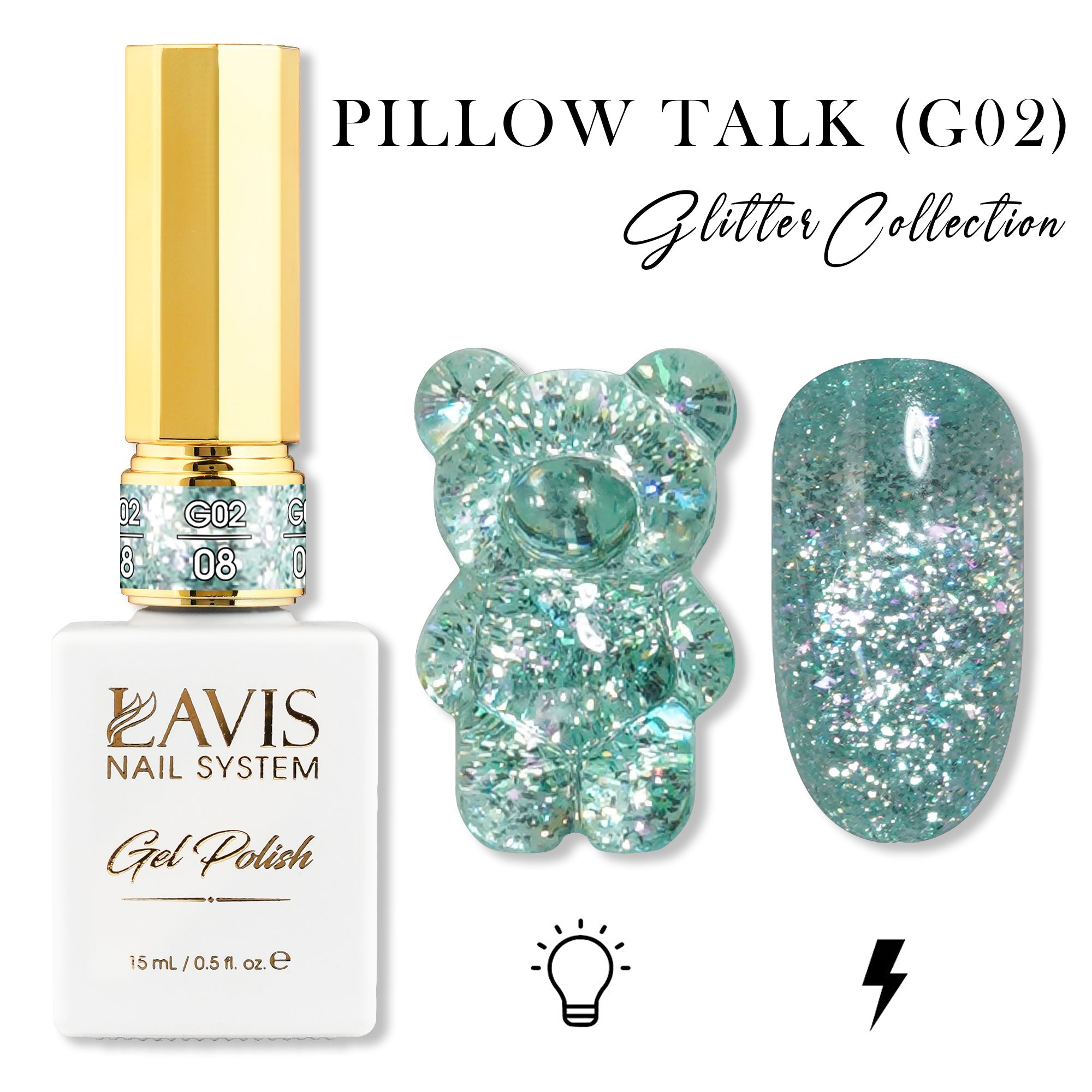 LAVIS Glitter G02 - 08 - Gel Polish 0.5 oz - Pillow Talk Collection - DTK Nail Supply