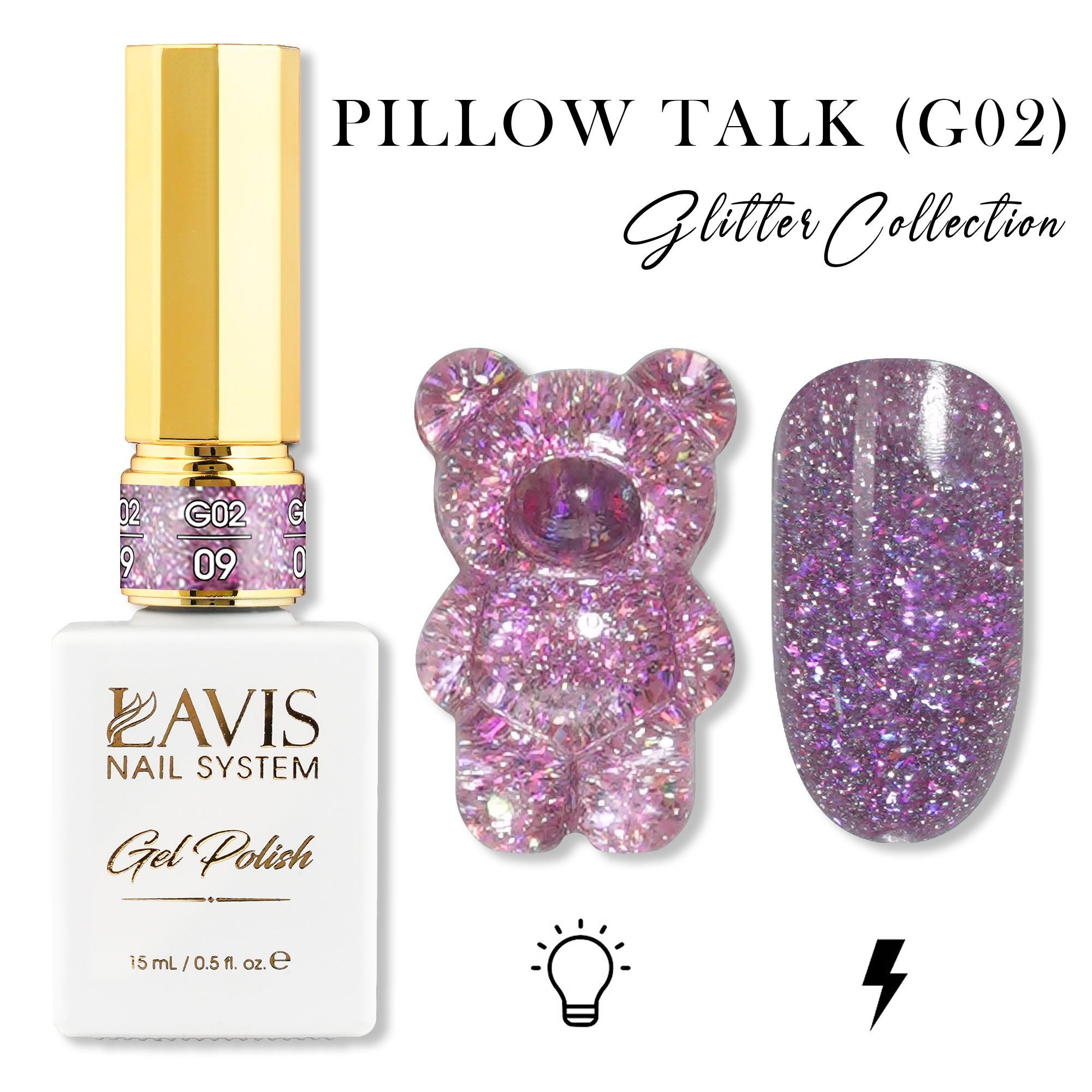 LAVIS Glitter G02 - 09 - Gel Polish 0.5 oz - Pillow Talk Collection - DTK Nail Supply