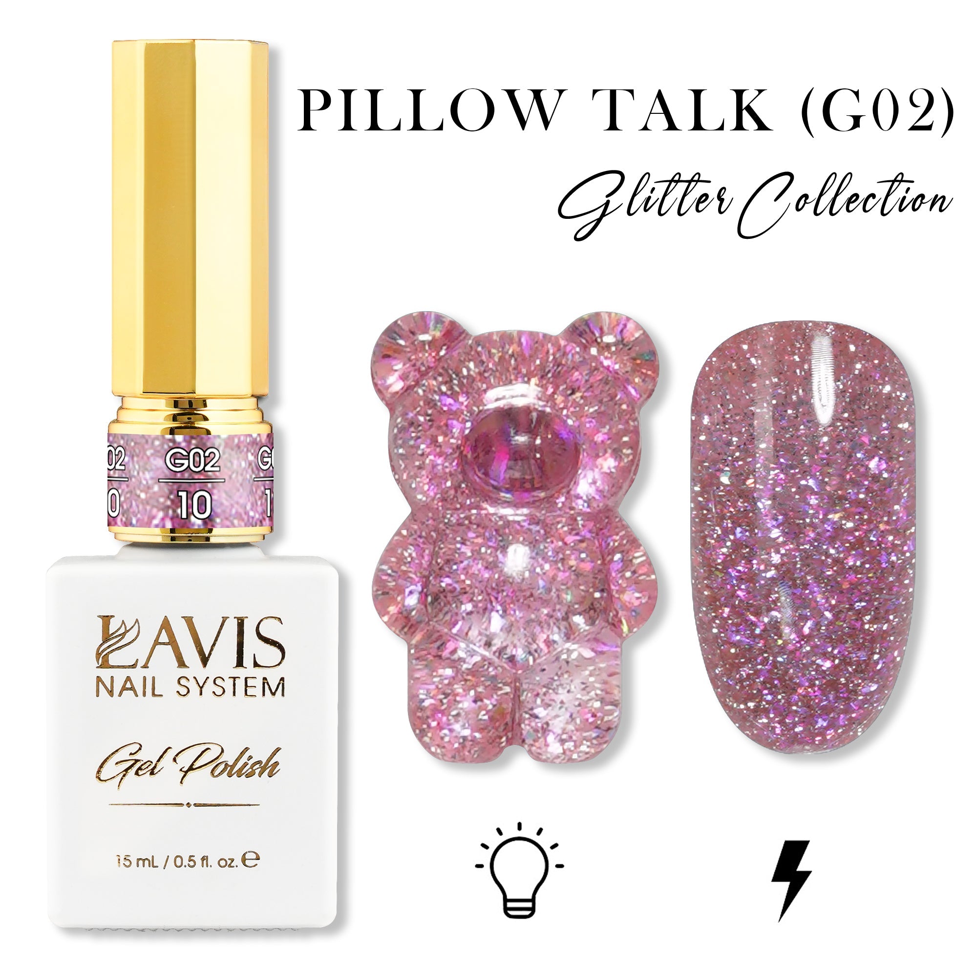 LAVIS Glitter G02 - 10 - Gel Polish 0.5 oz - Pillow Talk Collection - DTK Nail Supply