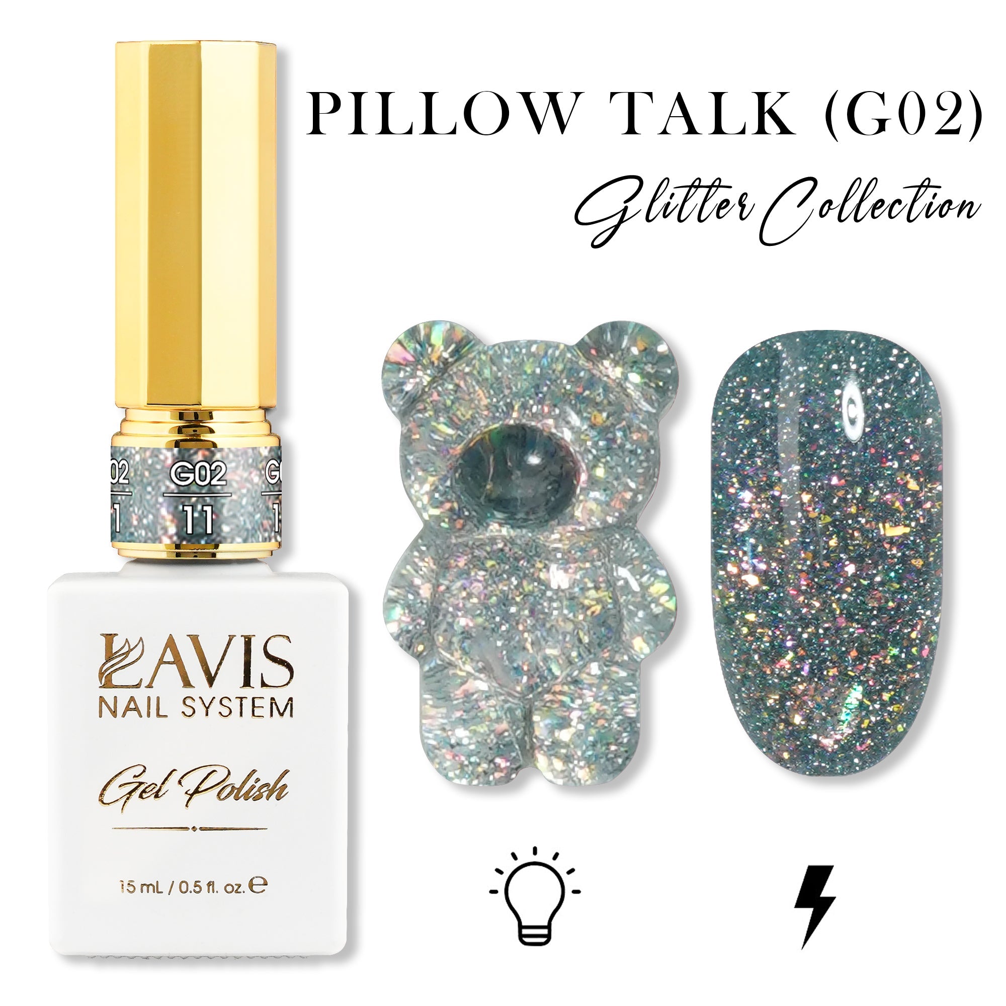 LAVIS Glitter G02 - 11 - Gel Polish 0.5 oz - Pillow Talk Collection - DTK Nail Supply