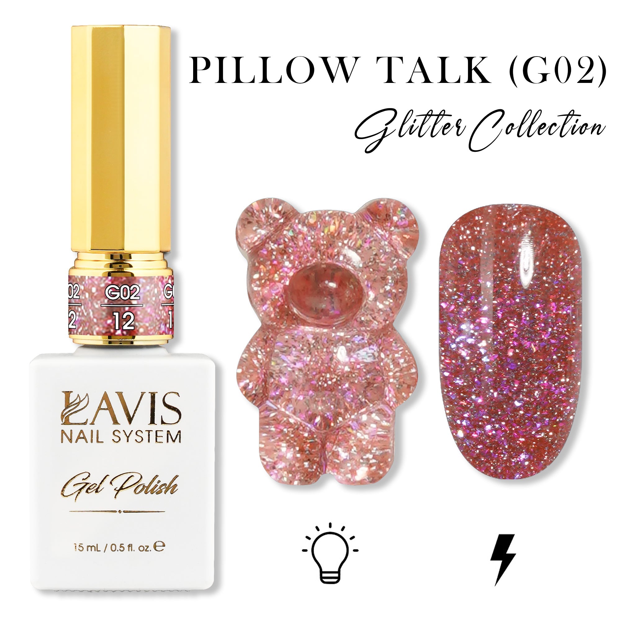 LAVIS Glitter G02 - 12 - Gel Polish 0.5 oz - Pillow Talk Collection - DTK Nail Supply